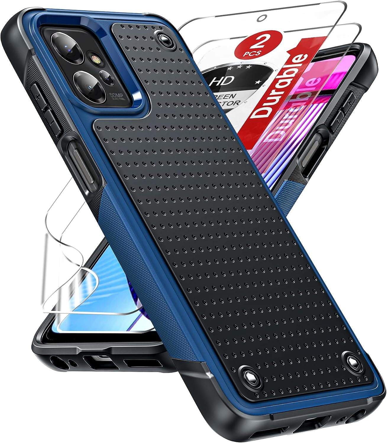 Leyi for Motorola-G-Power Case 2023 (XT2311): Moto G Power Phone Case with HD Screen Protectors, Heavy Duty Dual Layer Hard PC Textured Back & Soft Bumper Cover Case for Motorola G Power 2023, Red  LeYi Blue  