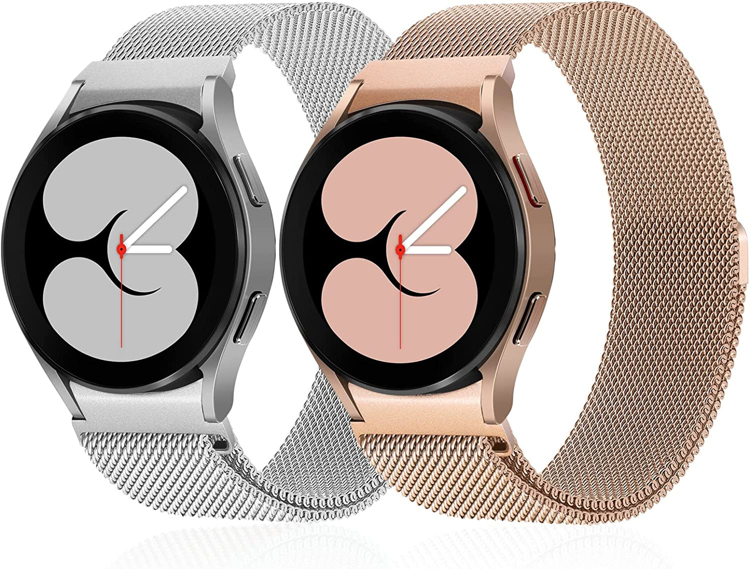 2 Packs No Gap Metal Bands Compatible with Samsung Galaxy Watch 5/Watch 5 Pro/Galaxy Watch 4 40Mm 44Mm/Galaxy Watch 4 Classic 42Mm 44Mm, Milanese Stainless Magnetic Strap for Men Women  HPJK Silver/Rose Gold for Galaxy Watch 5 / 4 