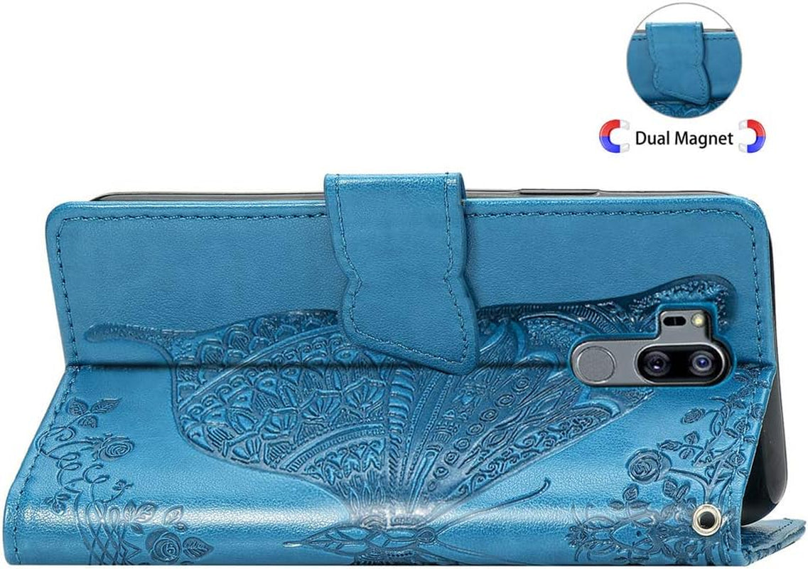 LEMAXELERS LG G7 Thinq Case Bling Diamond Butterfly Embossed Wallet Flip PU Leather Magnetic Card Slots with Stand Cover for LG G7 Thinq/Lg G7 One Diamond Butterfly Blue SD  LEMAXELERS   