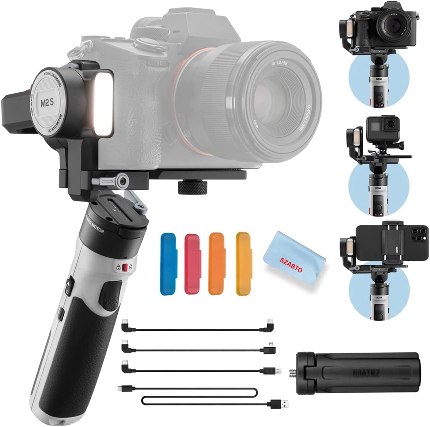 Zhiyun Crane M2S Camera Gimbal 3-Axis Handheld Video Stabilizer for Mirrorless Camera,Action Camera,Smartphone,For Sony A6000,A6300,A6500,For Gopro Hero 10/9/7,For Iphone 13 Pro Max Mini 12 11  zhi yun   