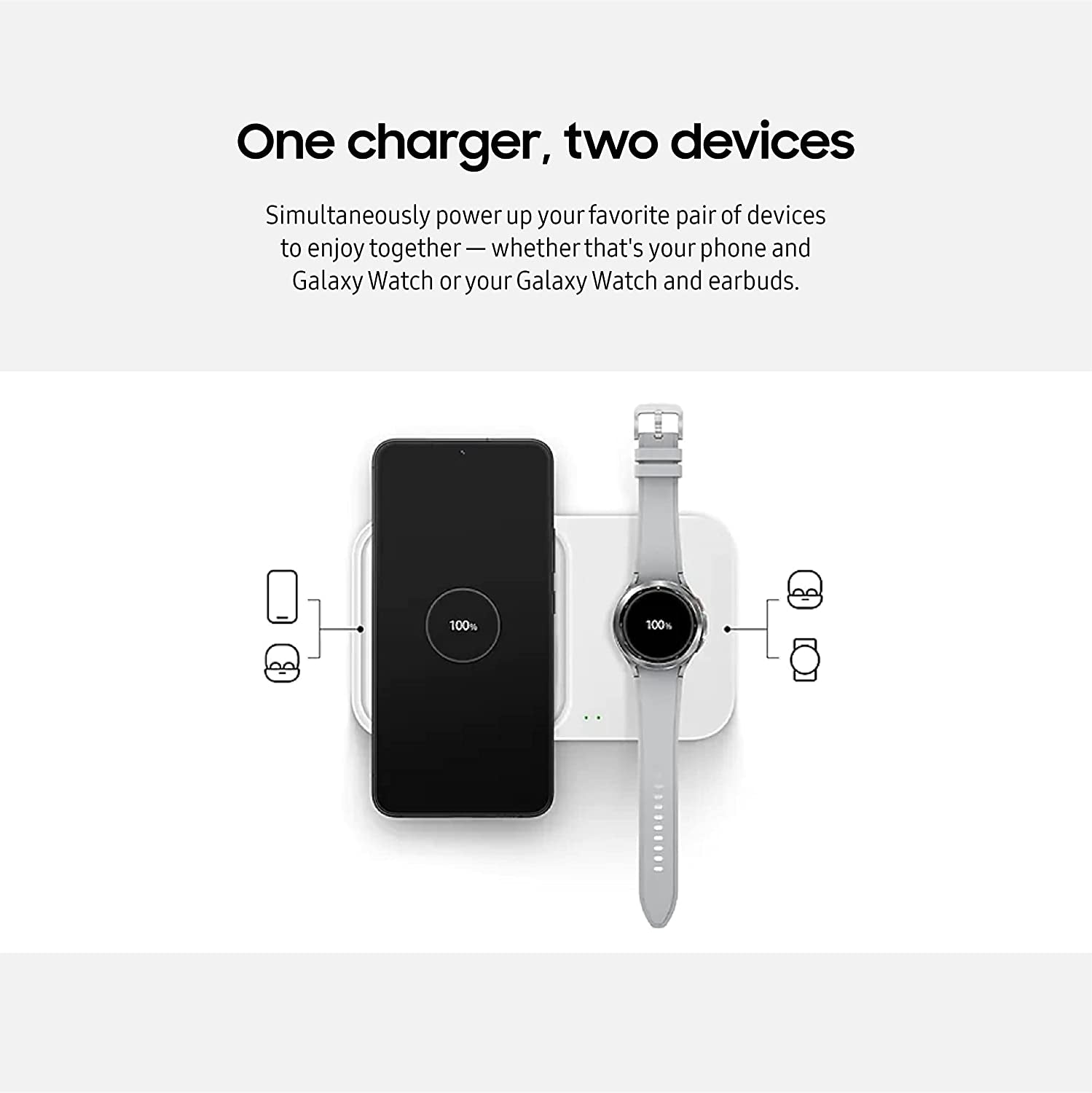 SAMSUNG 15W Wireless Charger Duo W/ USB C Cable, Charge 2 Devices at Once, Cordless Super Fast Charging Pad for Galaxy Phones and Devices, 2022, US Version, White  Samsung   