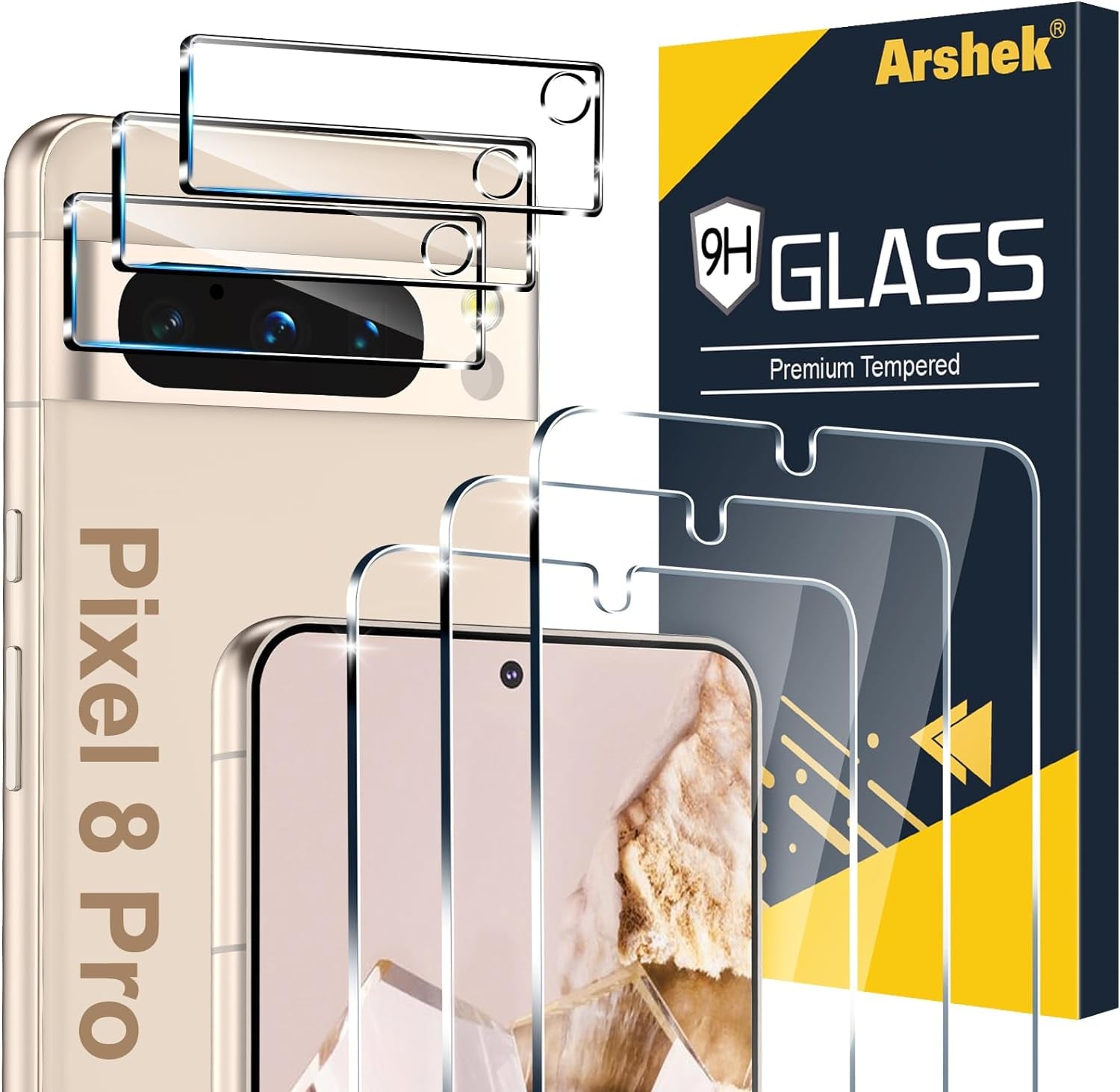 [2+2 Pack] for Google Pixel 6 Pro Screen Protector, 9H Tempered Glass, Ultrasonic Fingerprint Compatible, 3D Curved, HD Clear Scratch Resistant for Google Pixel 6 Pro 5G Glass Screen Protector  Arshek Pixel 8 Pro 6.7 Inch New J1  