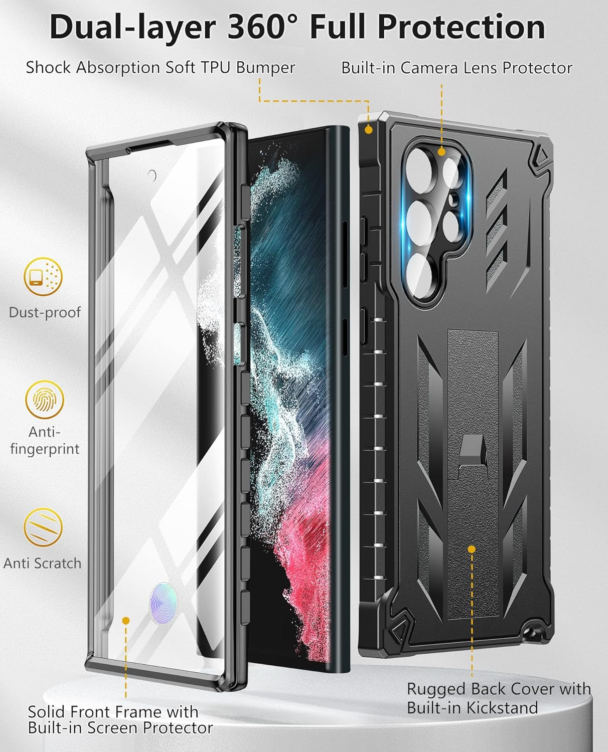 For Samsung Galaxy S22 Ultra Case: Military Grade Drop Proof Rugged Protective S22Ultra 5G Phone Cover with Built-In Screen Protector & Kickstand |Shockproof Bumper Dual Layer 360 Full Protection  SOiOS   