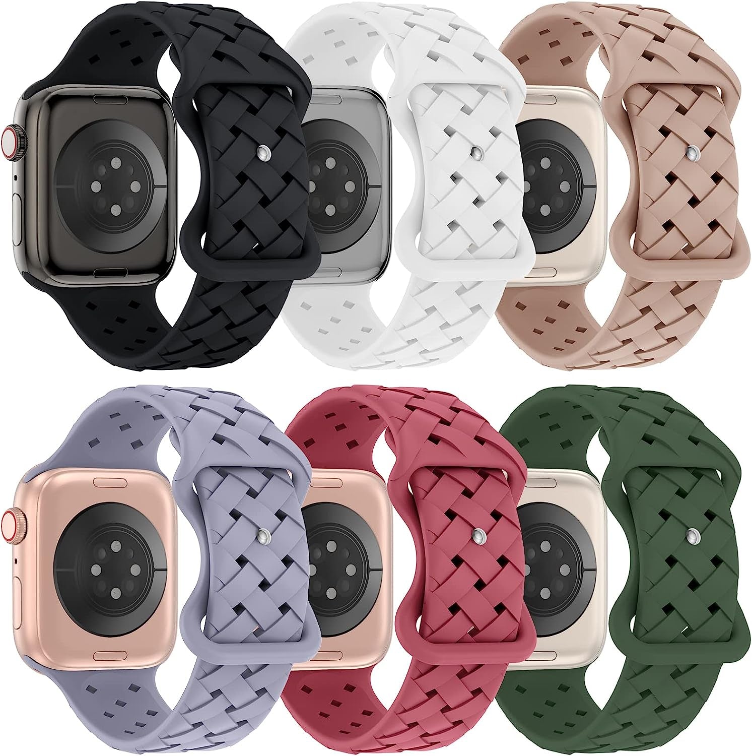 DYKEISS 6 Pack Sport Silicone Band Compatible with Apple Watch Band 41Mm 45Mm 40Mm 44Mm 38Mm 42Mm 49Mm for Women Men, Breathable Soft Replacement Strap for Iwatch Ultra Series 8/7/SE/6/5/4/3/2/1  DYKEISS Black/White/Milk Tea/Lavender Grey/Hibiscus/Clover 38mm/40mm/41mm 