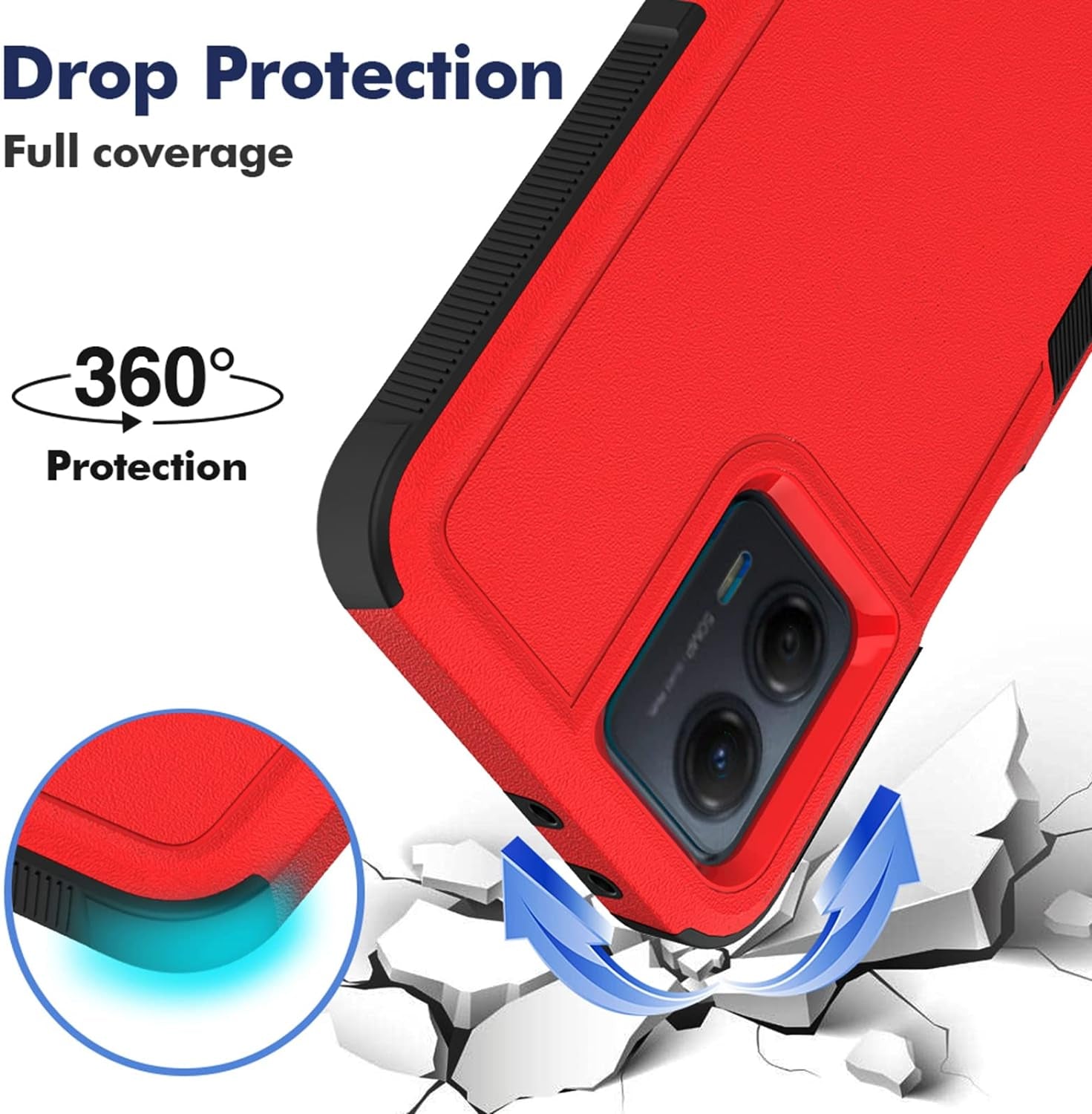 For Moto G 5G 2023 / Moto G Power 5G 2023 Case: Dual Layer Protective Heavy Duty Cell Phone Cover Shockproof Rugged with Screen Protector - Military Protection - Motorola Moto G 5G 2023, Red  Jinxian Co., Ltd.   