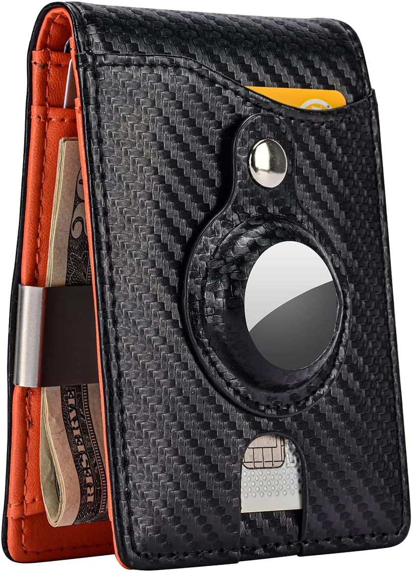 Herrontown Airbag Wallet Men, Front Pocket Slim Bifold Wallet with Airtag Holder, Minimalist Wallet with Money Clip & 11 Credit Card Slot  Herrontown Black & Orange  