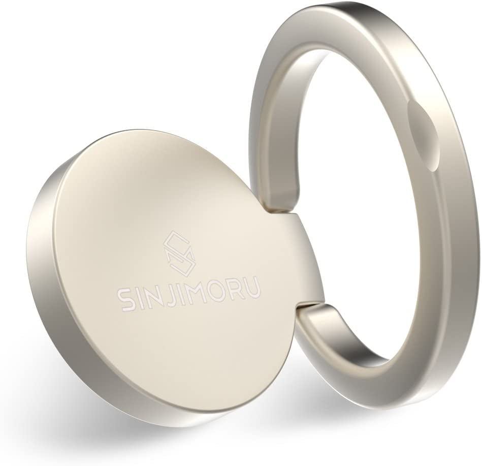 Sinjimoru Phone Ring Holder & Finger Ring Stand 360° Rotation, Phone Grip Kickstand for Iphone Attachable to Magnetic Car Mount Finger Loop for Cell Phone. Ringo Mini Metallic Black  Sinjimoru Co.Ltd Ringo mini Champagne Gold Adhesive Phone Ring 