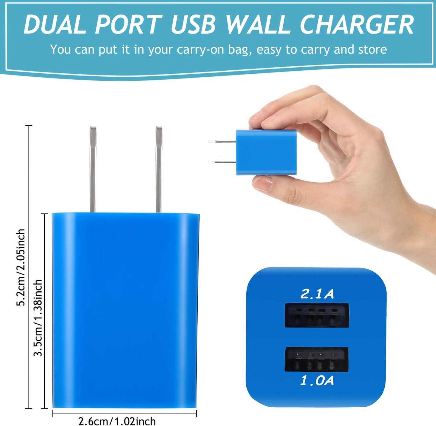 12 Pieces Dual Port USB Wall Charger USB Charger Adapter Quick Charger Cube 2.1A USB Charger Wall Plug Charging Block Replacement for Most Smartphones and Tablets (Multiple Colors)  Zhanmai   