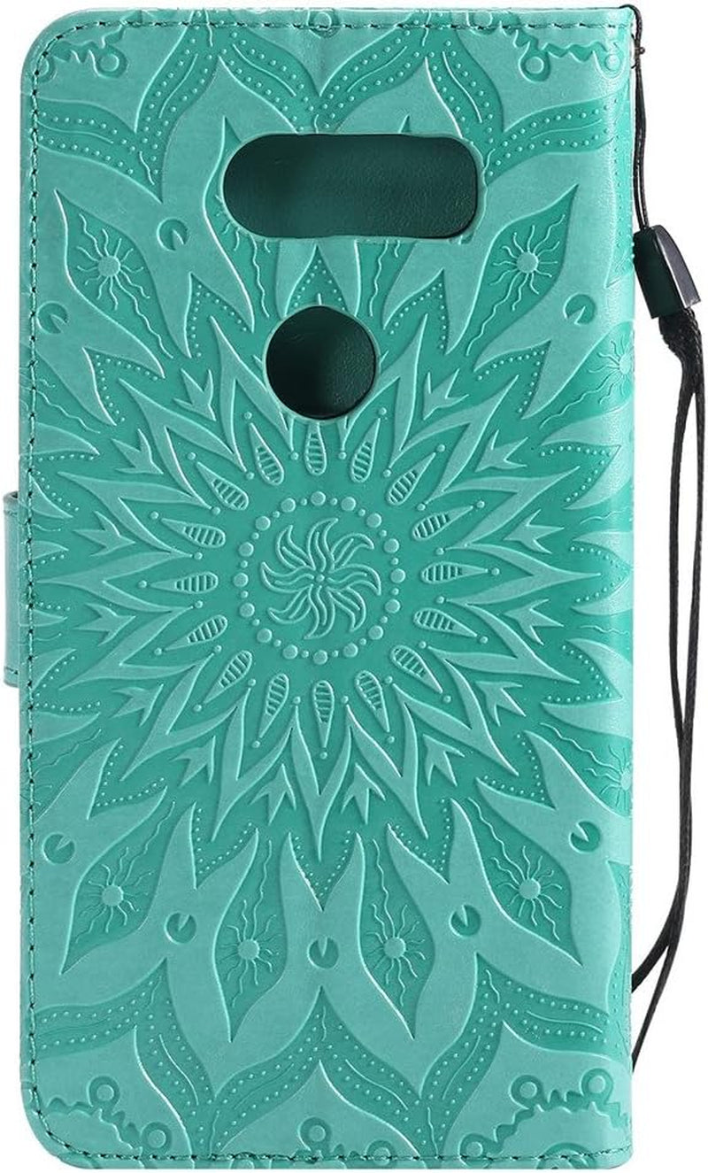 LG V30 Case LG V30 Cover EMAXELER Stylish Wallet 3D Embossed Kickstand Flip Relief Sun Flower Three Dimensional Cards Slot Cash Pockets PU Leather for LG V30 Sun Green  EMAXELER   