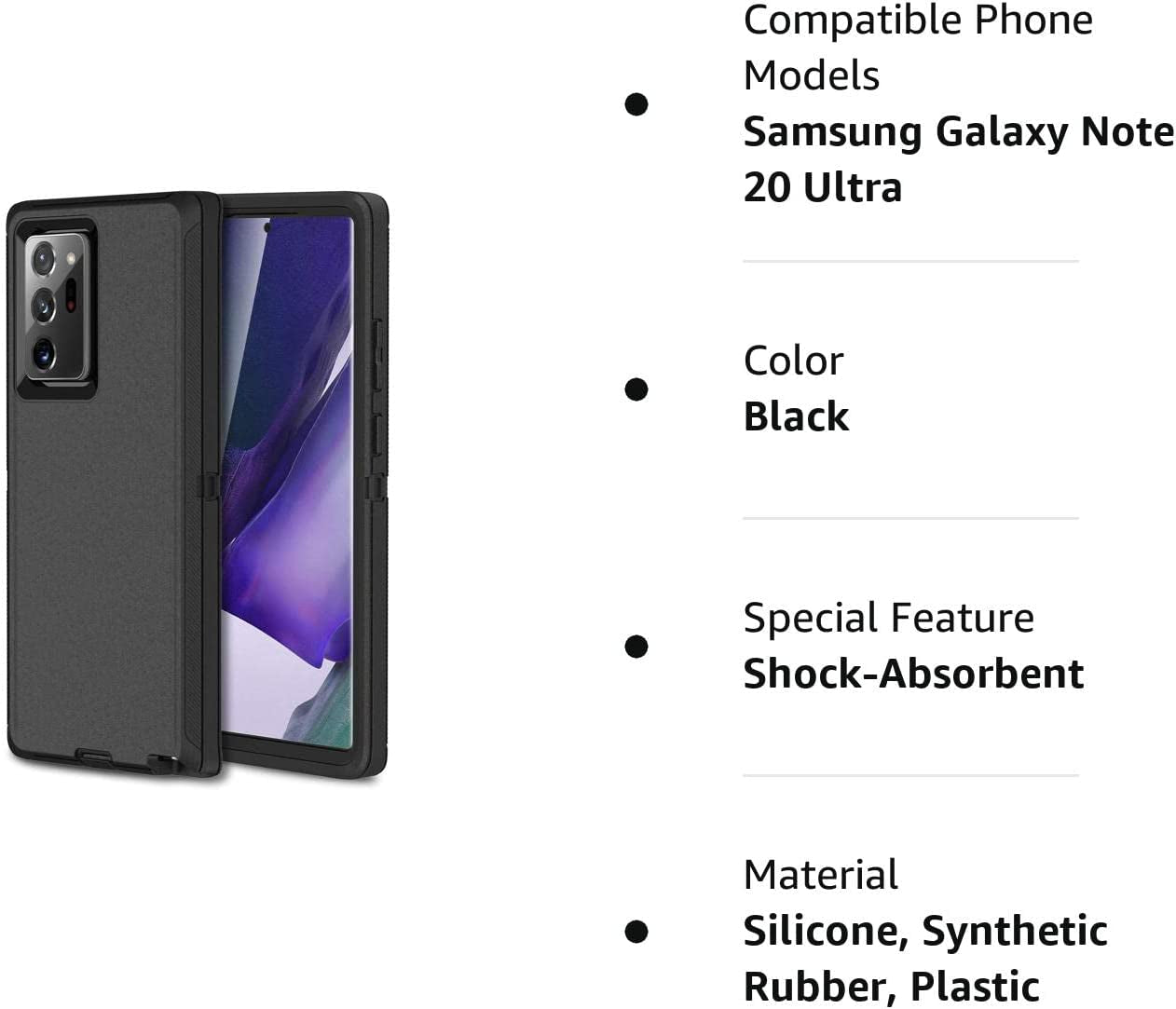 MXX Galaxy Note 20 Ultra Heavy Duty Case - 3 Layers, Rugged Rubber Shockproof Protection (Black)  MXx Accessories inc   