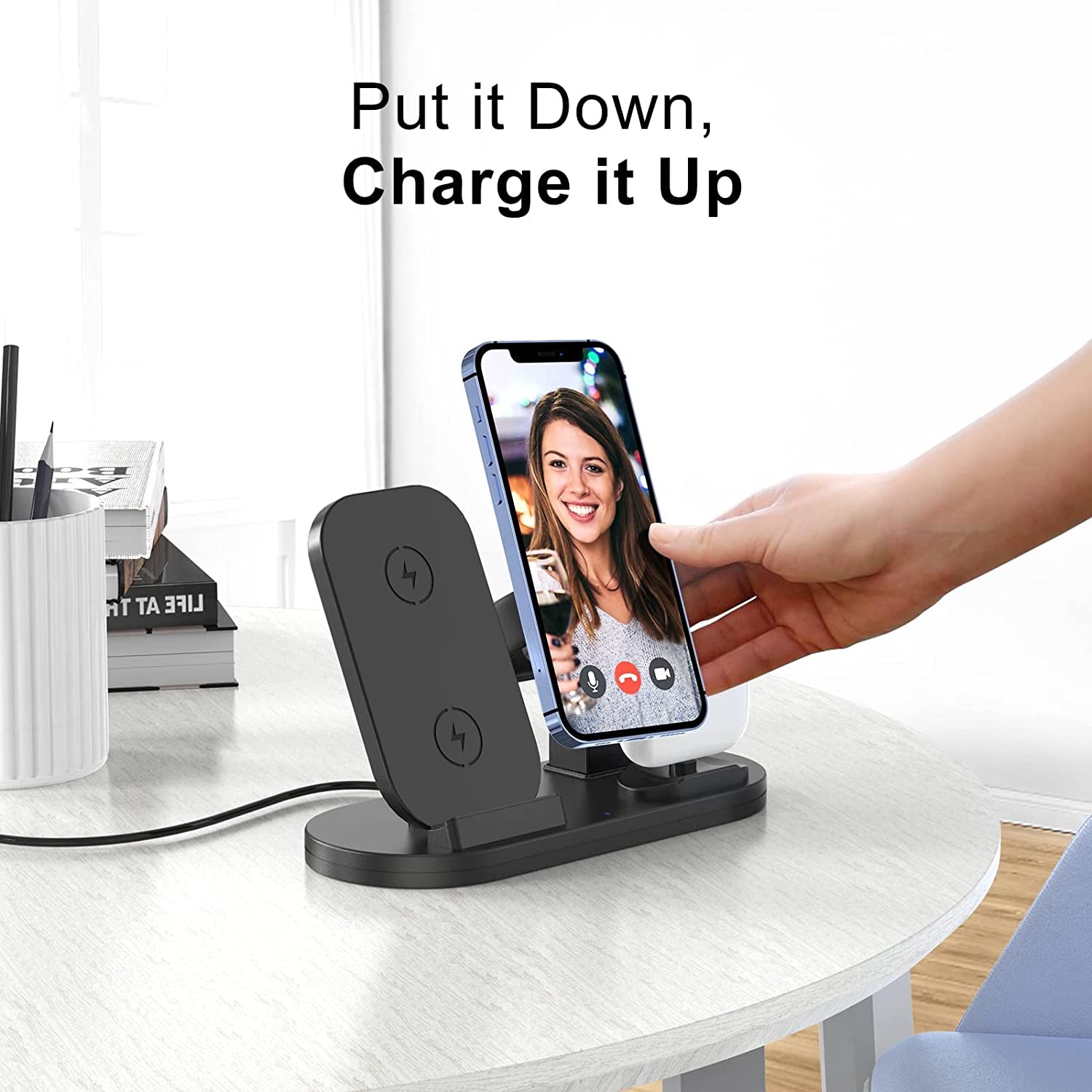 Wireless Charging Station for Apple Products, 3 in 1 Wireless Charger Stand for Iphone 8 above Series, Iwatch 8/Ultra/7/6/Se/5/4/3/2/1, Airpods Pro/3/2/1(With 18W Adapter)(Black)  Shenzhen Shi ChangfengXinwei Keji Youxian Gongsi   