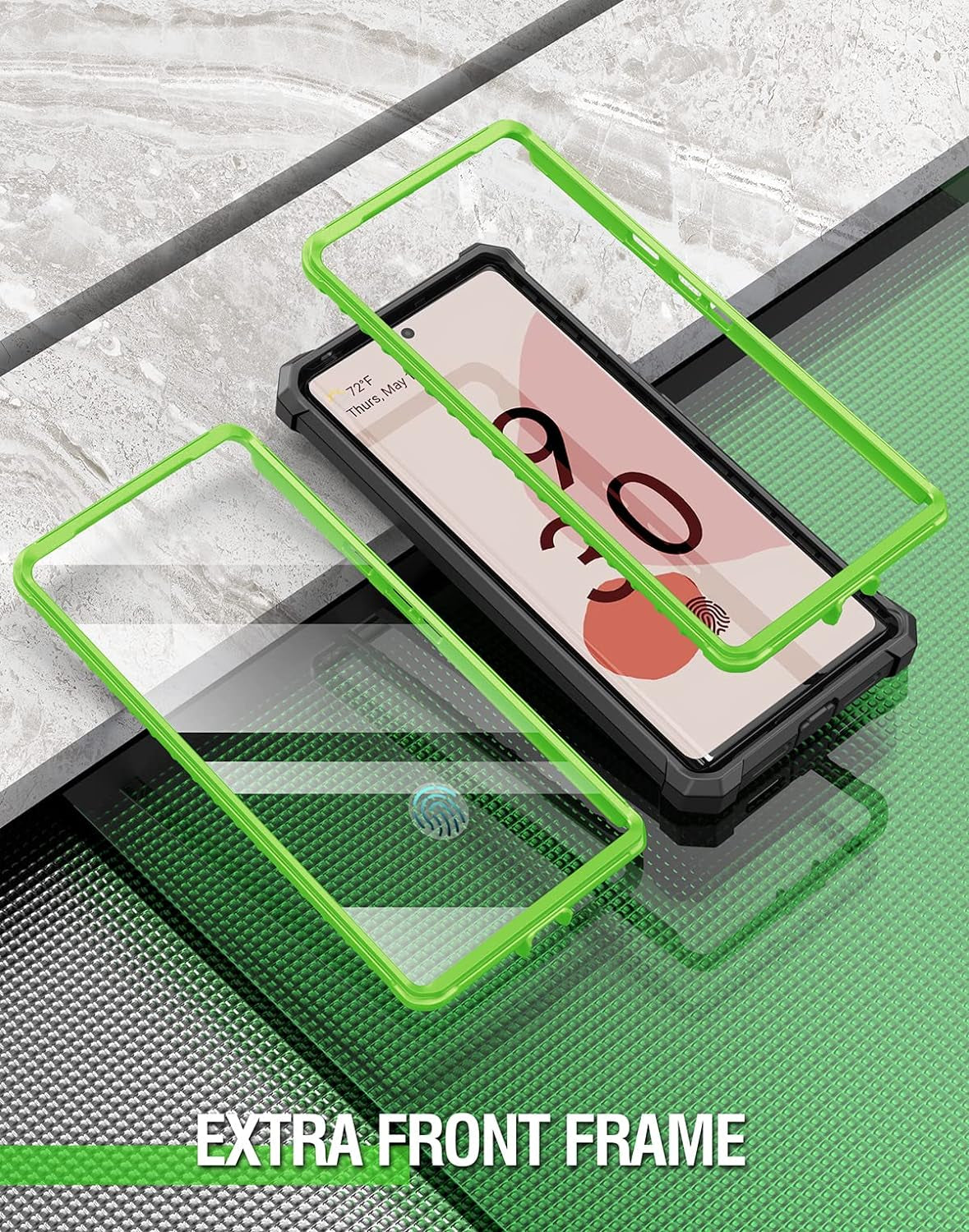 Poetic Guardian Case Designed for Google Pixel 6 Pro 5G, Built-In Screen Protector Work with Fingerprint ID, Full Body Hybrid Shockproof Bumper Cover Case, Green/Clear  Poetic   