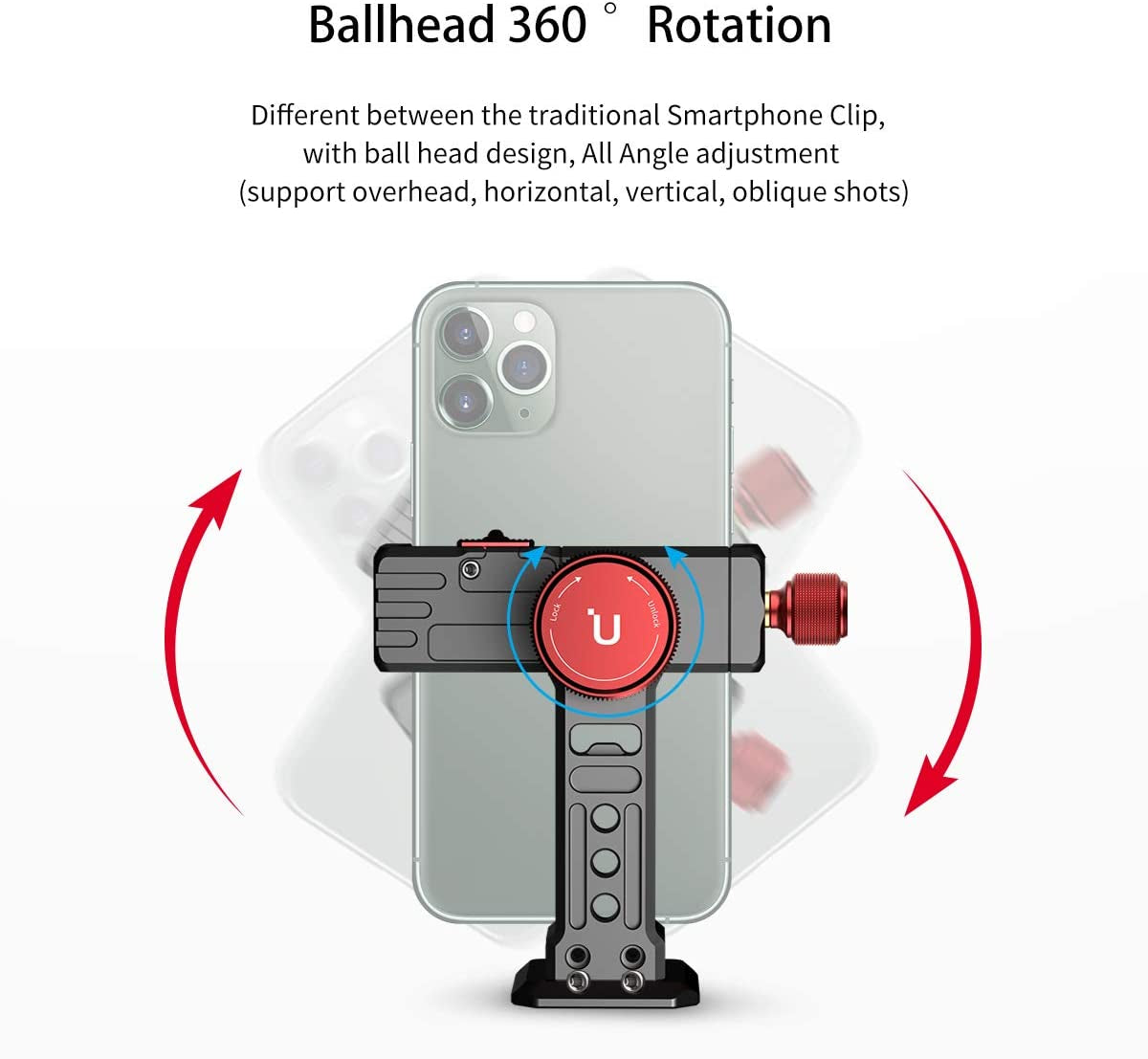 Cell Phone Tripod Mount, ULANZI ST-14 Smartphone Tripod Mount Adapter Aluminum with Cold Shoe, 360° Cell Phone Stand Holder Clamp for Iphone 13 12 11 Max Pro Iphone X XR Xs 6 7 Plus  PICTRON   