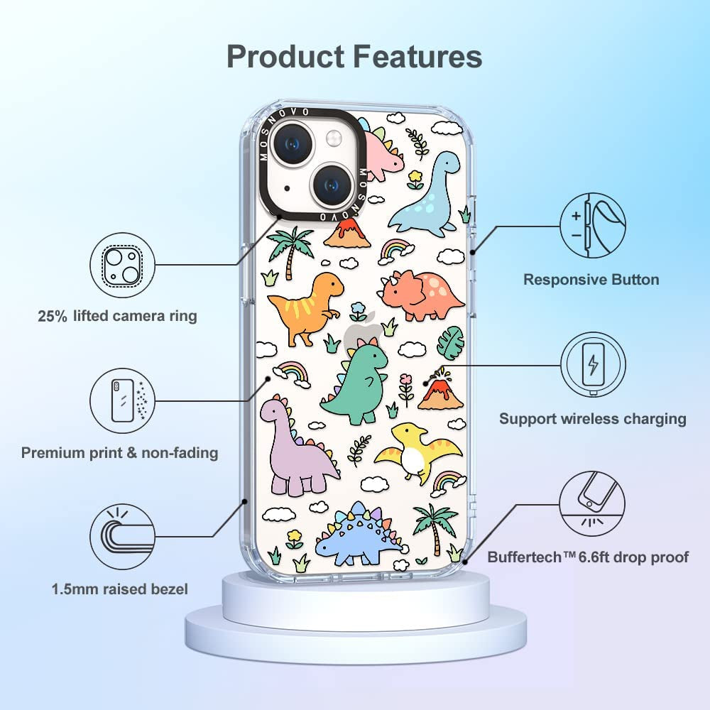 MOSNOVO Compatible with Iphone 14 Case, [Buffertech 6.6 Ft Drop Impact] [Anti Peel off Tech] Clear TPU Bumper Phone Case Cover with Cute Joyful Dinosaur Designed for Iphone 14 6.1"  MOSNOVO   