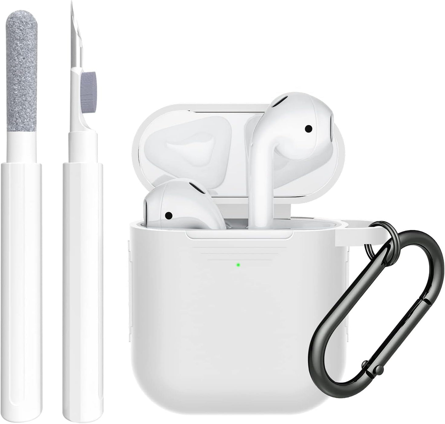 SUPFINE (2 in 1) for Airpod Case Cover, Soft Silicone Protective and Airpod Cleaner Kit Compatible with Airpods 2Nd Generation Charging Case (Light Matcha)  SUPFINE White  