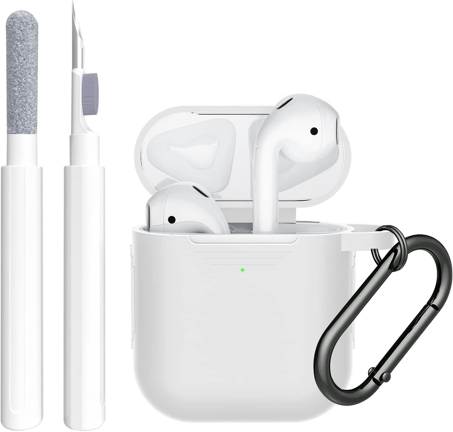 SUPFINE (2 in 1) for Airpod Case Cover, Soft Silicone Protective and Airpod Cleaner Kit Compatible with Airpods 2Nd Generation Charging Case (Light Matcha)  SUPFINE White  