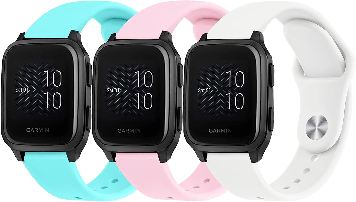 Wanme Bands for Garmin Venu 2 plus / Venu Sq / Venu / Vivoactive 3 Watch Band Women Men, 3 PACK Soft Silicone Replacement Wristband Sport Strap for Garmin Vivomove Sport, Vivoactive 3 Music, Forerunner 645 / 245 Music Smart Watch  Wanme LightBlue+Pink+White  
