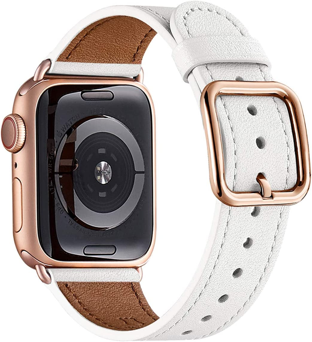 MNBVCXZ Compatible with Apple Watch Band 38Mm 40Mm 41Mm 42Mm 44Mm 45Mm 49Mm Women Men Girls Boys Genuine Leather Replacement Strap for Iwatch Series 8 7 6 5 4 3 2 1 Iwatch Ultra SE (Pink Sand/Rose Gold)  MNBVCXZ-US White/Rose gold 42mm 44mm 45mm 49mm 