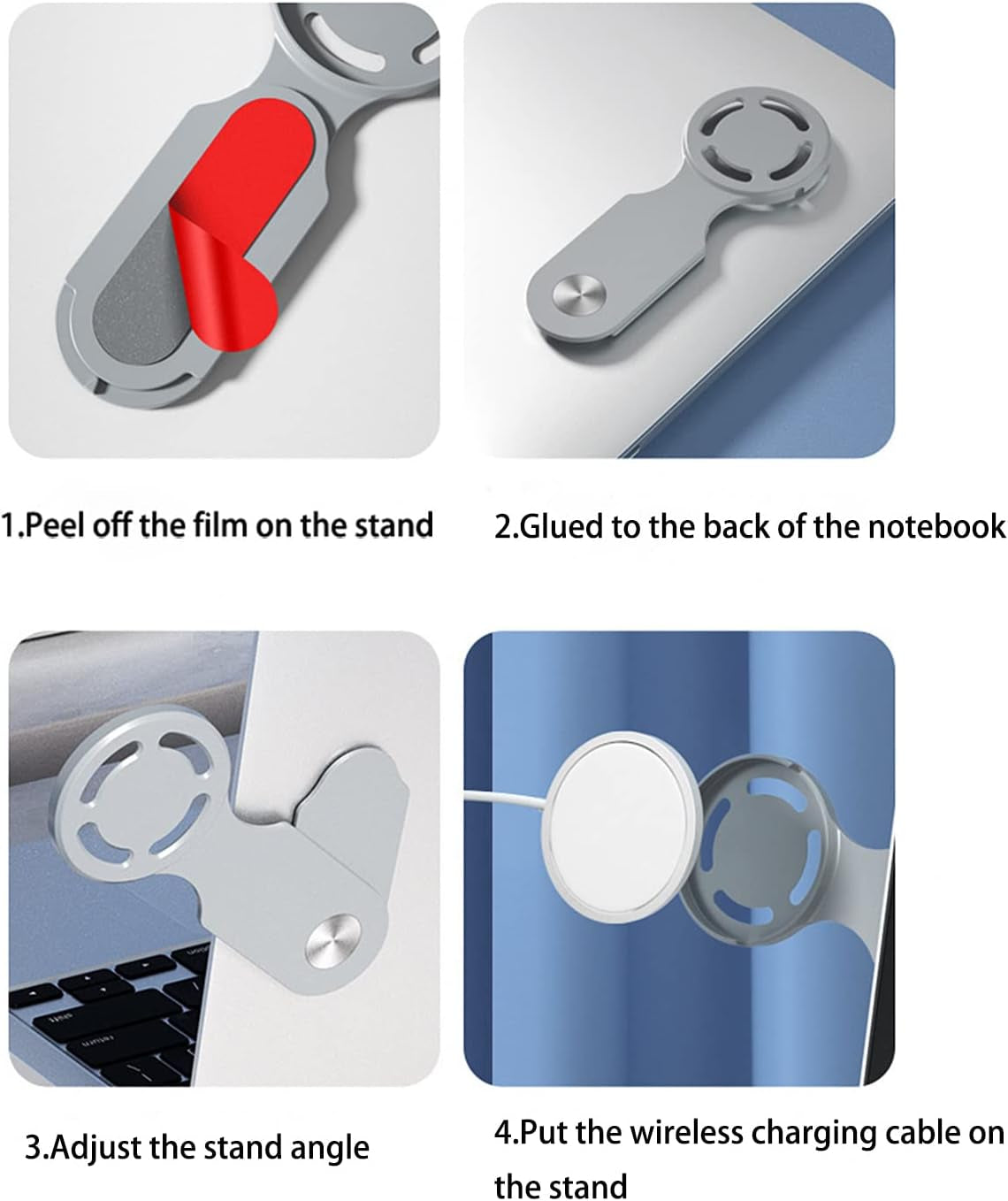 2PCS Adjustable Laptop Phone Holder, Laptop Side Mount Clip, Computer Monitor Expansion Bracket, Foldable Magnetic Wireless Charger Holder for Iphone12/13/14 Series Magsafe with 3M Adhesive.Black+Grey  4every   