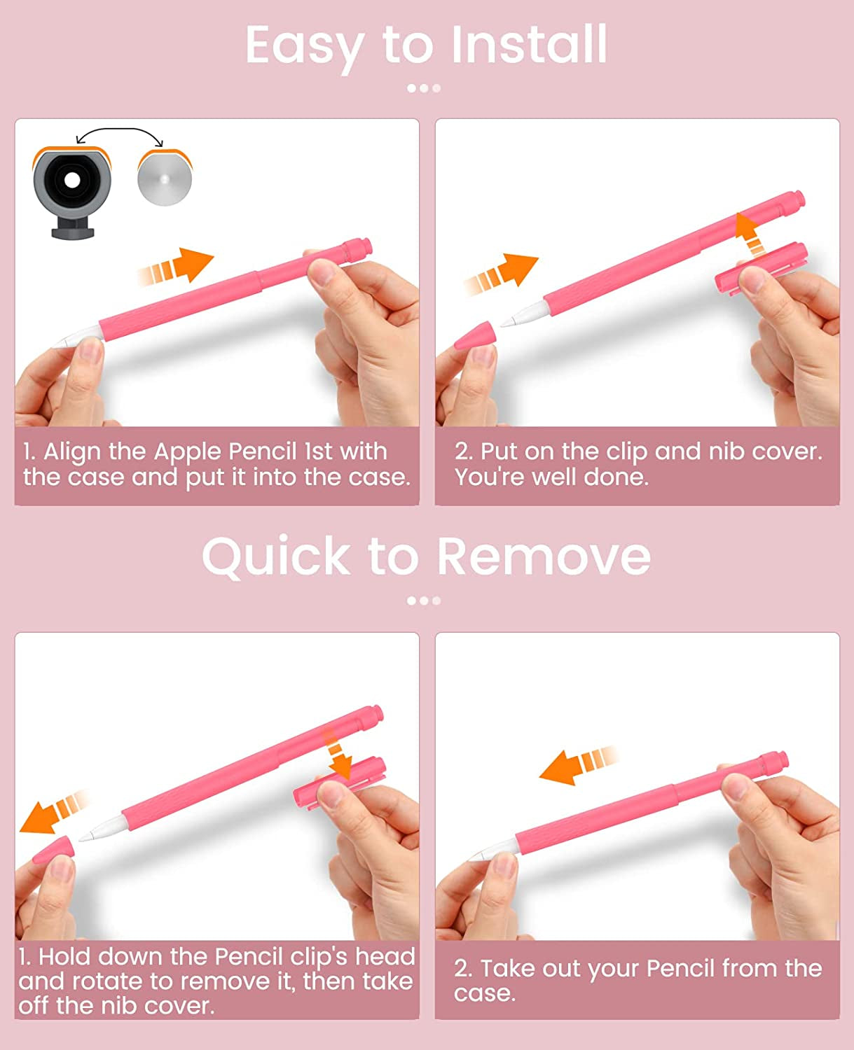 Moko Silicone Pencil Sleeve for Apple Pencil 1St Generation, Lightweight Apple Pencil Silicone Cover Anti-Slip Grip Ipad Pencil Holder with Clip, 3 Nips, Watermelon Red  MoKo   