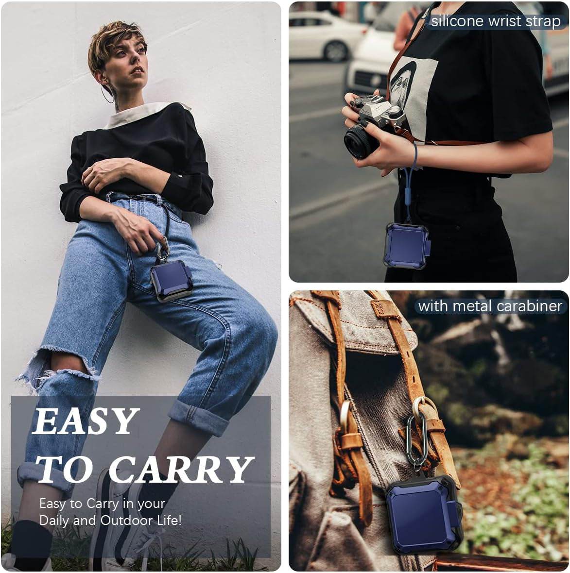 [With Lock] Case for Samsung Galaxy Buds Live Case/Galaxy Buds 2 Case/Galaxy Buds Pro Case, Security Lock Case Hard PC+TPU Protective Cover for Samsung Galaxy Buds 2 Case with Keychain & Strap (Blue)  Woocon   