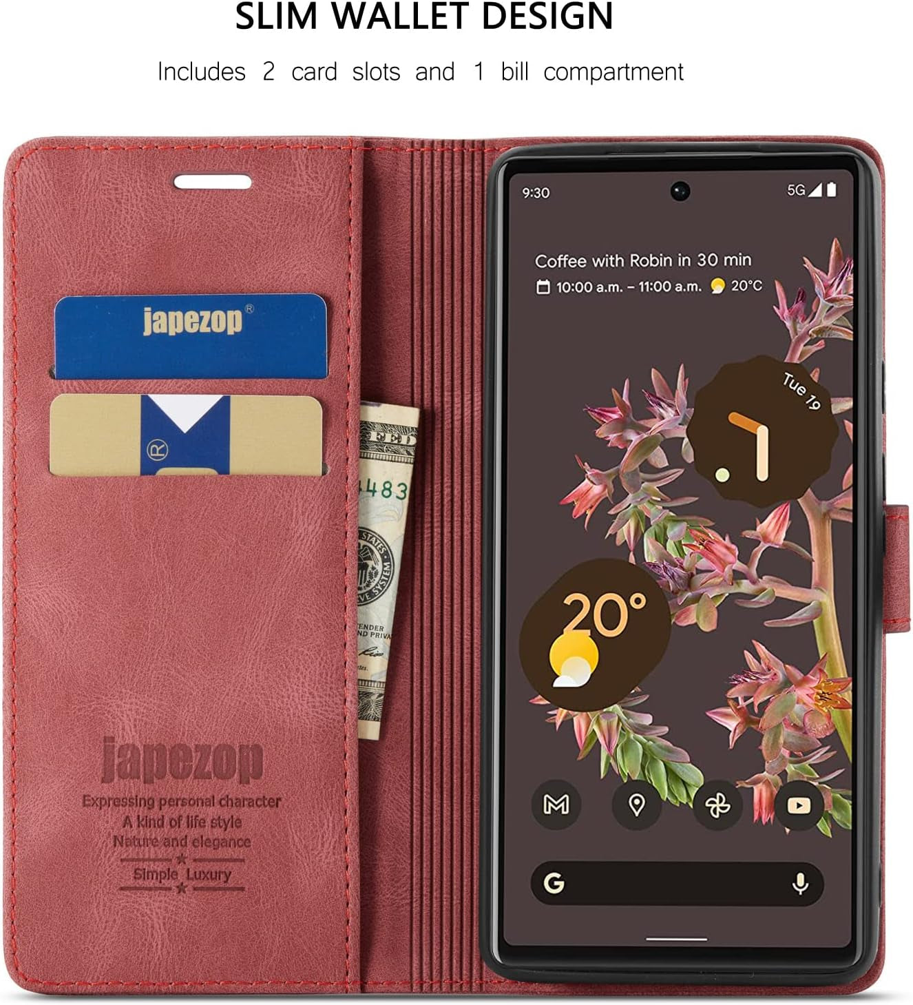 Google Pixel 6 5G Case,Google Pixel 6 5G Wallet Case with [RFID Blocking] Card Holder Kickstand Magnetic,Leather Flip Case for Google Pixel 6 5G 6.4 Inch (Wine Red)  japezop   
