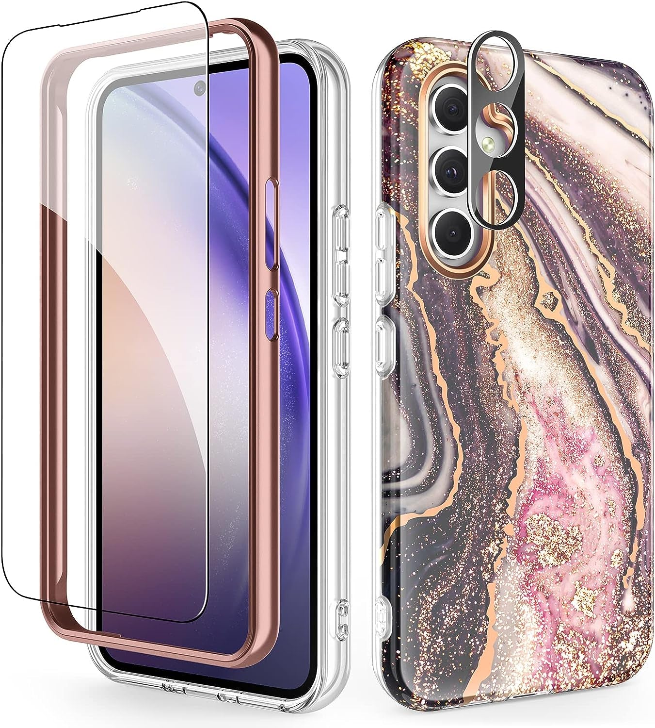 Chvelop Case Compatible with Samsung Galaxy A53 5G (2022 Released), Marble Stylish Slim Soft TPU, Full Body Protective with Built-In Screen Protector, Shockproof Cover for A53, 6.5 In, River/Purple  Chvelop Black  Pink Samsung Galaxy A54 5G 
