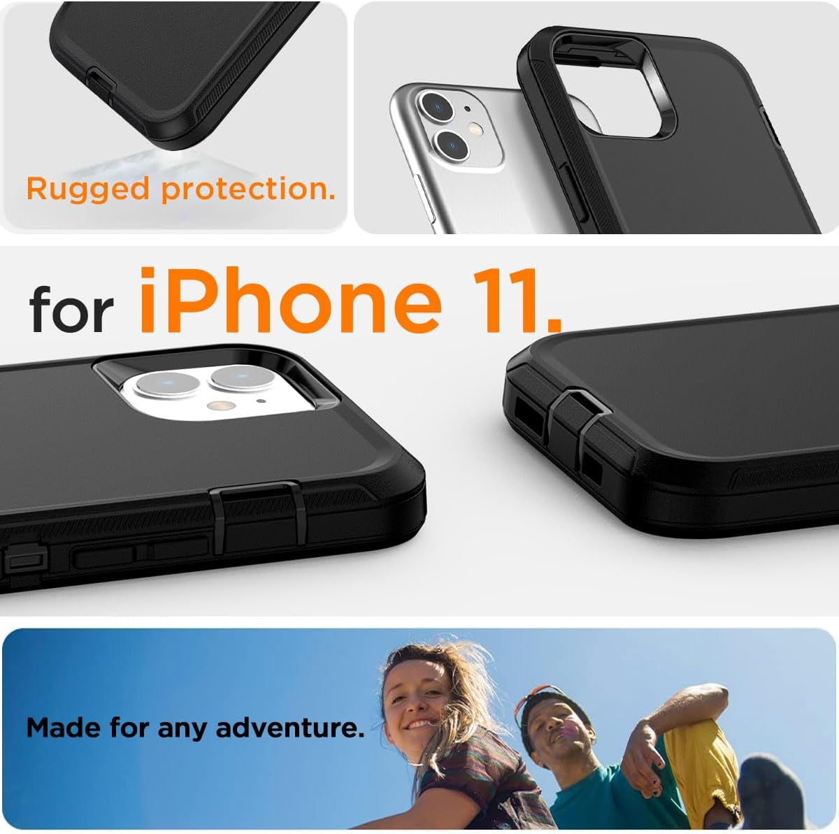 Aicase for Iphone 11 Case (6.1"), Heavy Duty Drop Protection Rugged Shockproof/Drop/Dust Proof 3-Layer Protective Durable Indestructible Phone Cover for Iphone 11, Black  AICase   