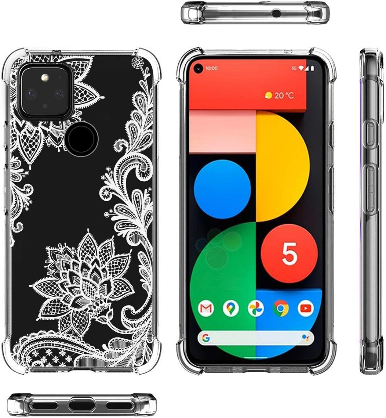 GREATRULY Floral Clear Case for Pixel 5 for Women/Girls,Pretty Phone Case for Google Pixel 5 (2020),Flower Design Slim Soft Transparent Drop Proof TPU Bumper Cushion Silicone Cover Shell,Fl-S  GREATRULY   
