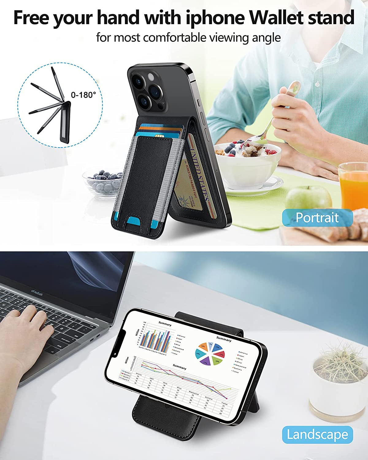 2-In-1 Magsafe Wallet, Up-Grade with Iphone Wallet and Adjustable Stand, Open ID Window, Magnetic Wallet for Iphone 14 Pro Max/14 Pro/14/14 Plus/13/12 Series, 9 Cards Holder, Vegan Leather, Black  ExtreLife   