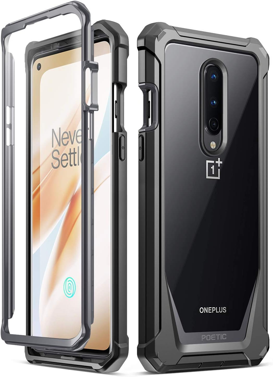Poetic Guardian for Oneplus 8 Case, [Not Compatible with Verizon Version] Full-Body Hybrid Shockproof Bumper Cover with Built-In-Screen Protector, Black/Clear  Poetic   