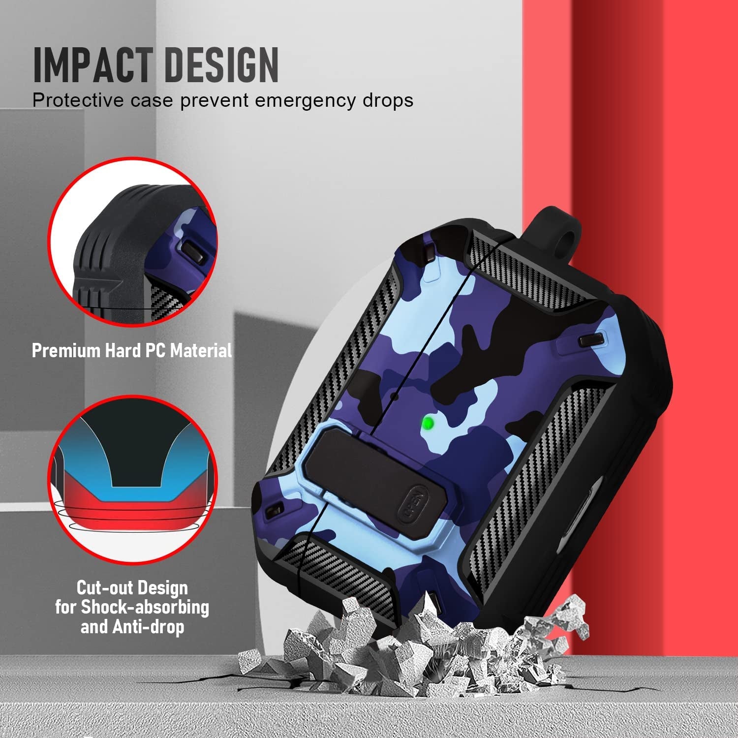 Youskin Airpod Pro Case Secure Lock Clip Case,Carbon Fiber Military Armor Series Full-Body Rugged Hard Shell Airpod Pro Case for Men Women with Keychain，Blue Camo  Youskin   