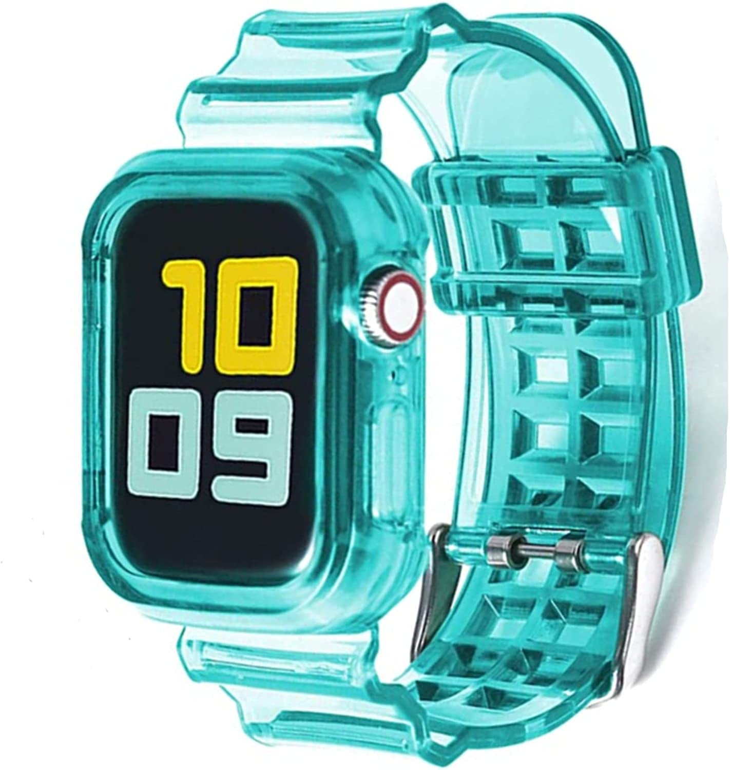 Kaihang Compatible for Apple Watch Band, Crystal Clear Iwatch Band Strap with Rugged Bumper Case 38Mm/40Mm/41Mm/42Mm/44Mm/45Mm/49Mm Bands for Apple Watch Series SE/8/7/6/5/4/3/2  Kaihang Light blue 42mm/44mm 