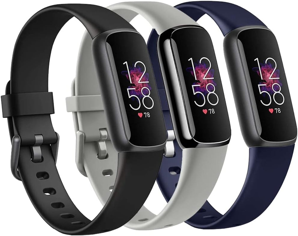 3 Pack Bands Compatible with Fitbit Luxe Bands for Women Men, Flexible Waterproof Replacement Wristband Sport Watch Strap Small  OMAIGAR Black/Gray/Blue Large(7.1"-8.9") 