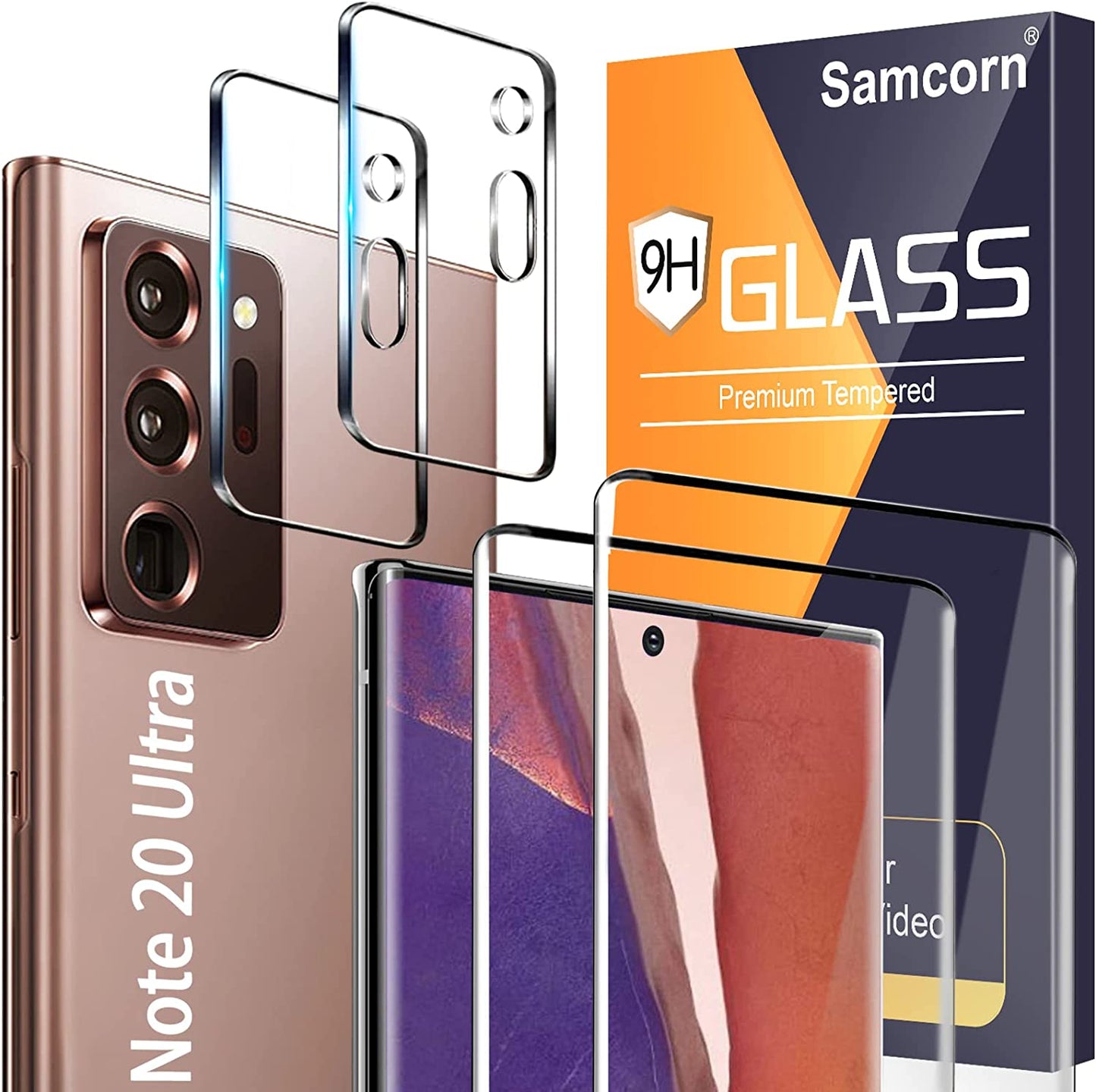 Samcorn [2+2 Pack] Screen Protector Samsung Galaxy Note 20Ultra/Note20 Ultra 5G,9H Tempered Glass,Ultrasonic Fingerprint Compatible,3D Curved,Hd Clear,Bubble-Free Galaxy Note 20Ultra Glass Protector  Samcorn   