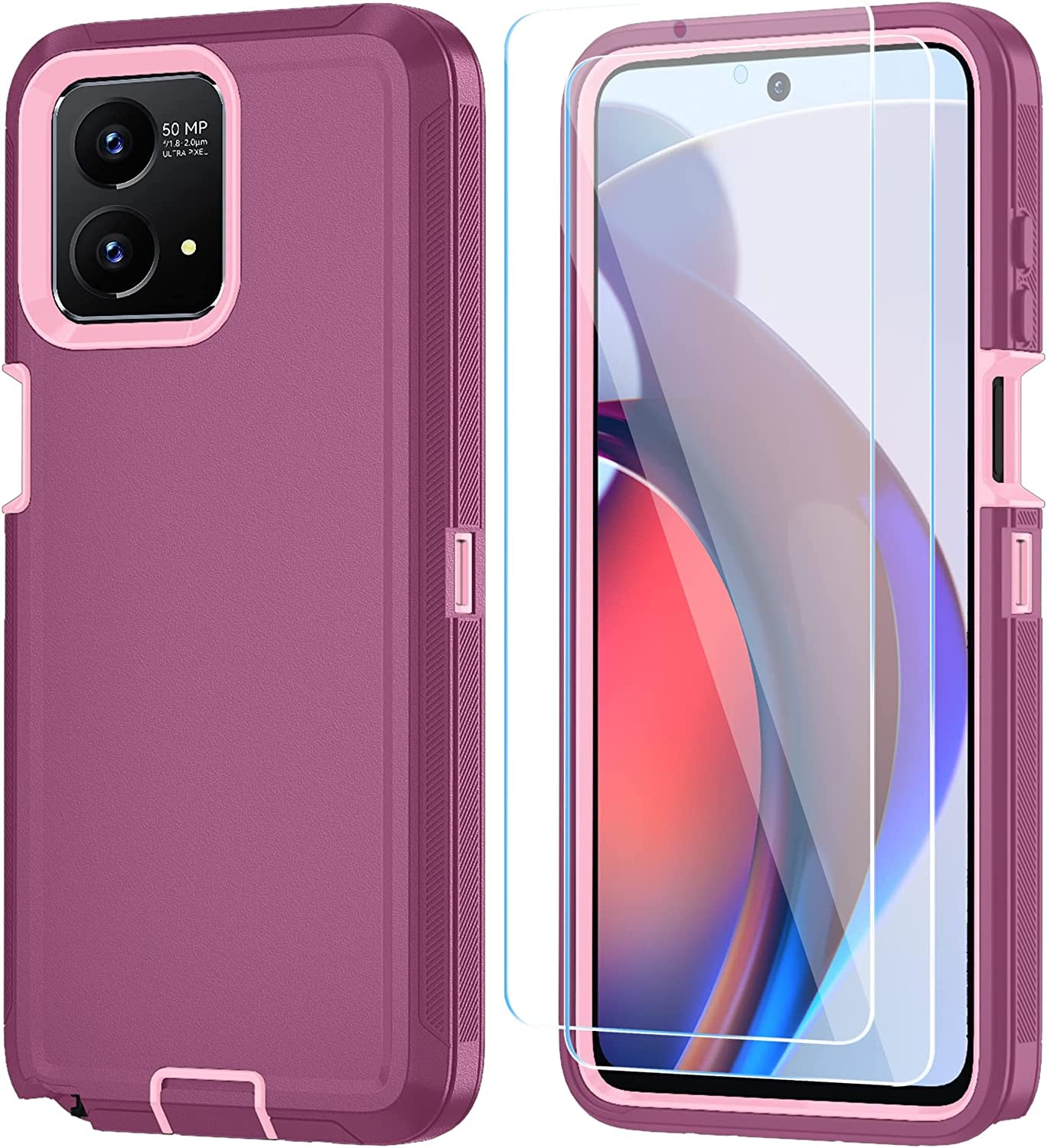 ONOLA for Motorola Moto G Stylus 5G 2023 Case with HD Screen Protector(2 Packs) [Not for Moto G Stylus 5G/4G 2022], Shockproof Dustproof 3 in 1 Durable Case for Moto G Stylus 5G 2023 (Black)  ONOLA Winered Pink  