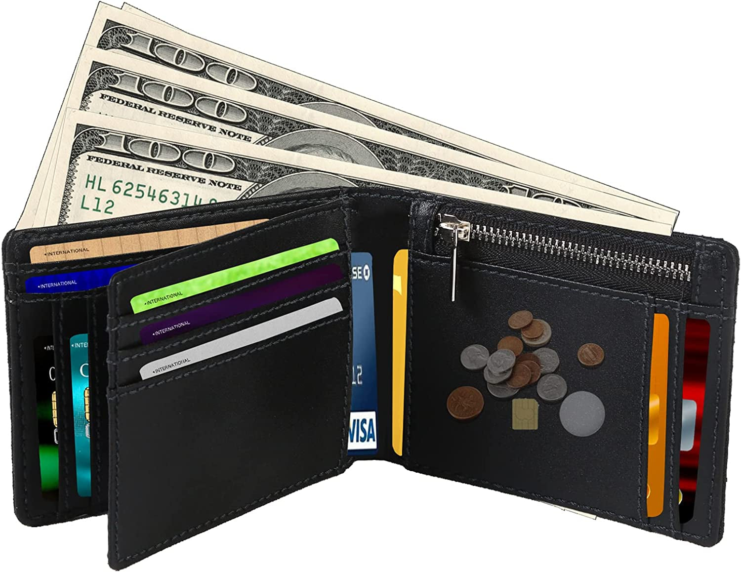 ARCTOTTI Airtag Wallet for Men with Ykk Zipper Pocket Security Rfid Blocking Attach Flip Pocket Cash, 14Card Slots Durable Nomex Fabric, Id Window Credit Card Holder with Gift Box  ARCTOTTI   