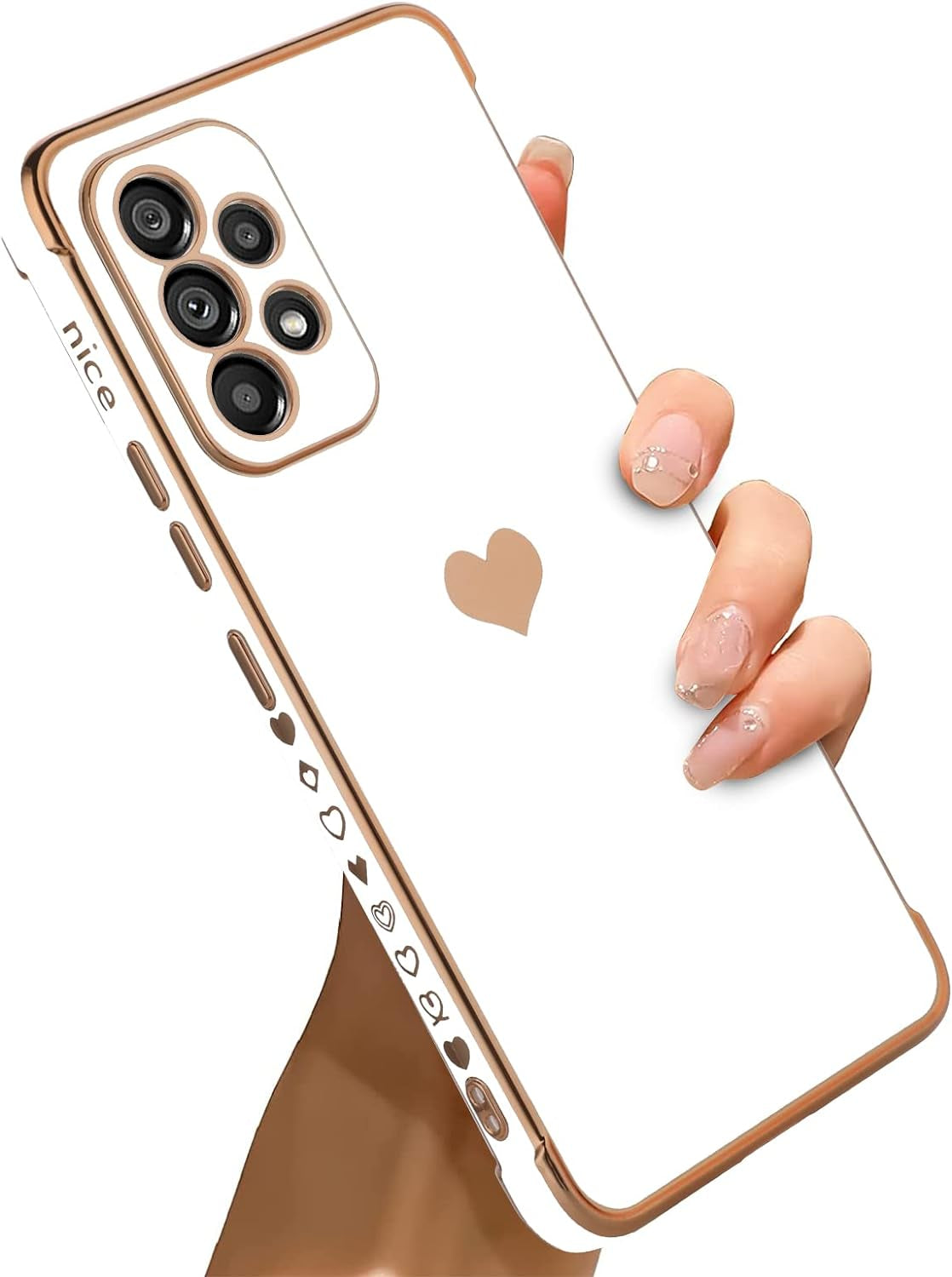 Bonoma Compatible with Samsung Galaxy A53 5G Case Love Heart Plating Electroplate Luxury Elegant Case Camera Protector Soft TPU Shockproof Protective Back Cover Galaxy A53 5G Case -Black  Bonoma White  