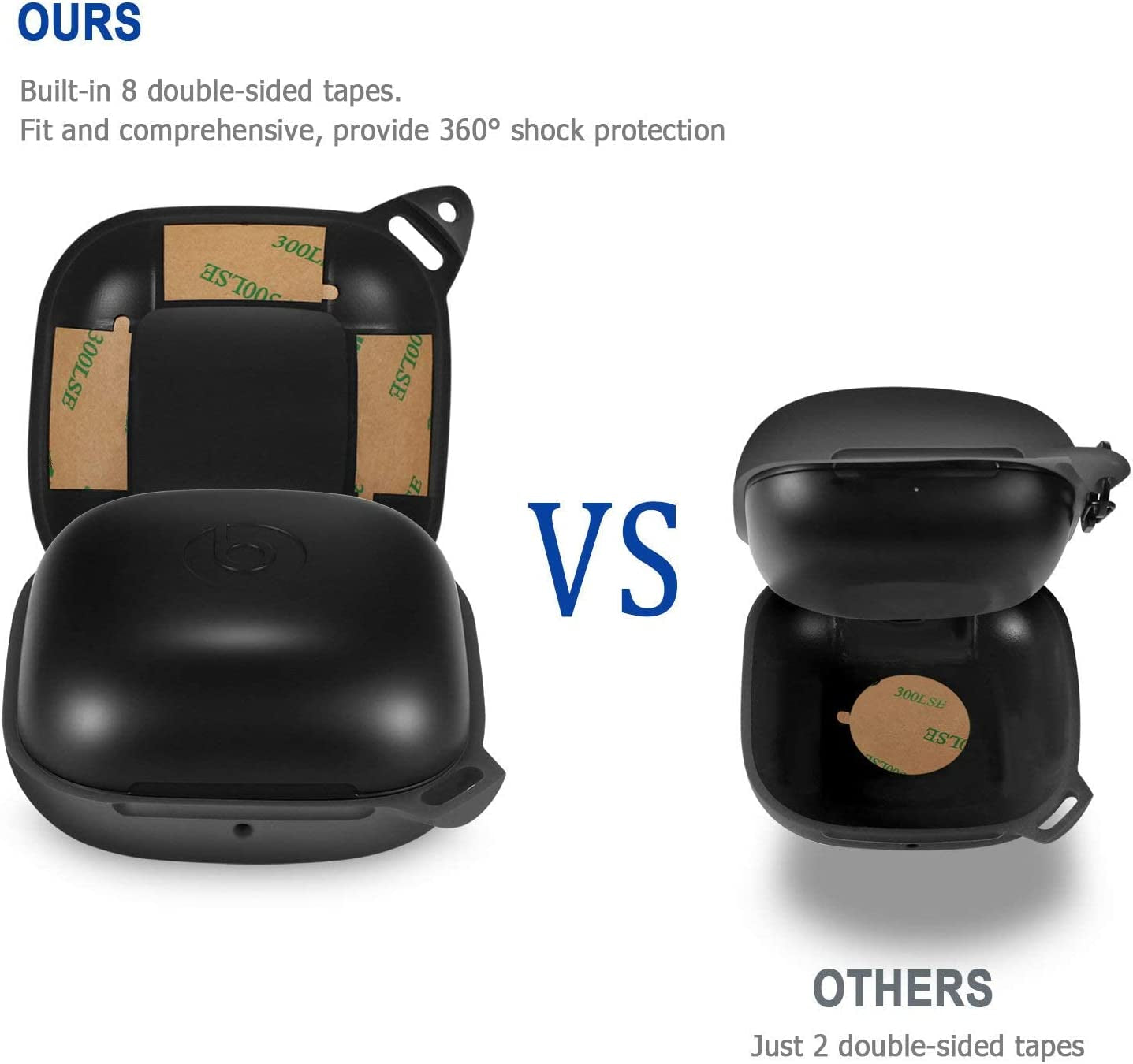 HIETON Silicone Case for Powerbeats Pro, Anti-Break Anti-Lost & Shockproof Easy Carrying Unique Dual Hole Portable Protective Case Cover with Carabiner for 2019 Newest Beats Powerbeats Pro(Black)  HIETON   