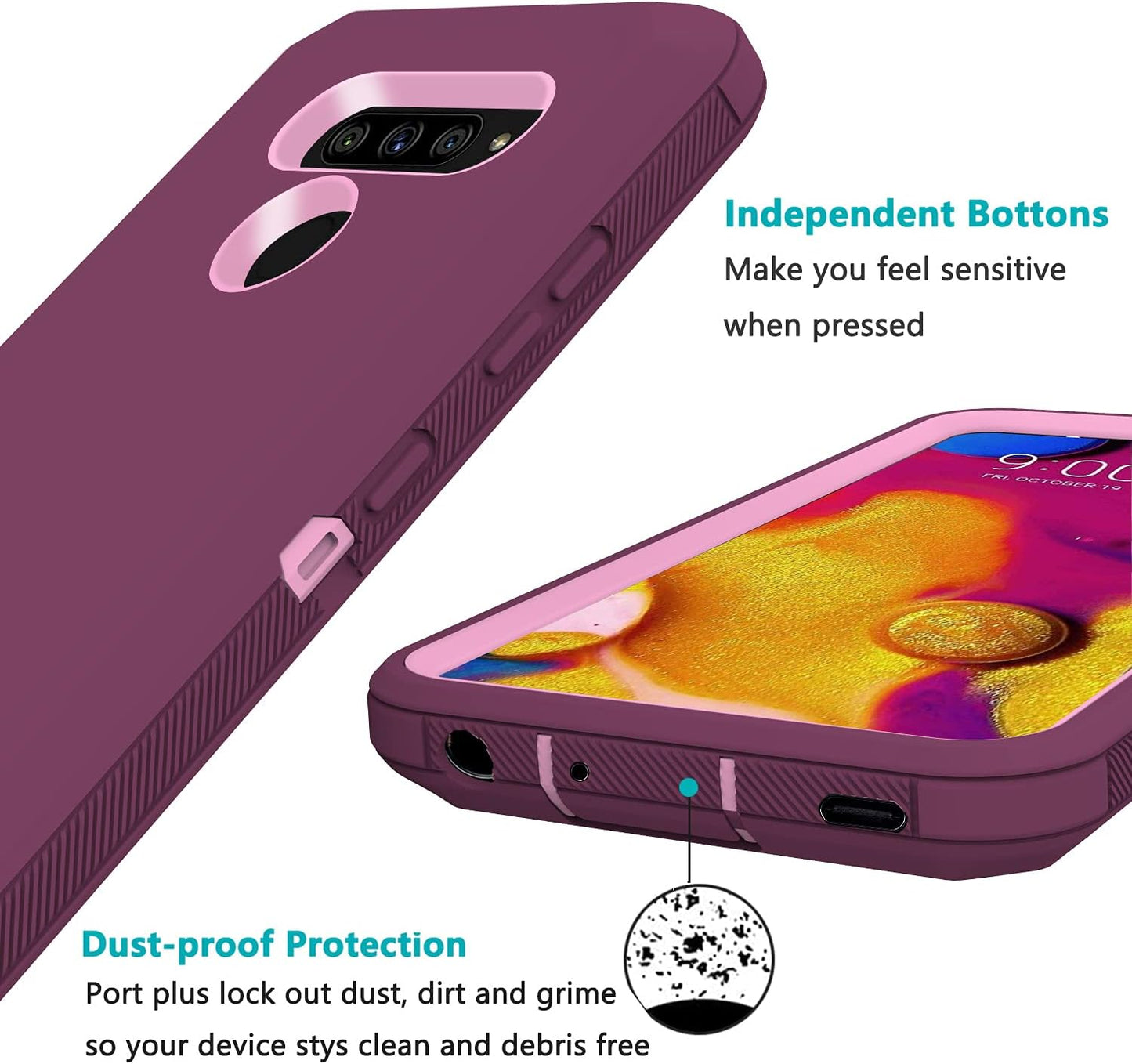 Annymall for LG V40 Case, LG V40 Thinq Case, with Built in Screen Protector Full Body Rugged 3 in 1 Bumper Heavy Duty Shockproof Drop/Dust-Proof Protective Phone Case Cover for LG V40 (Wine/Pink)  Annymall   