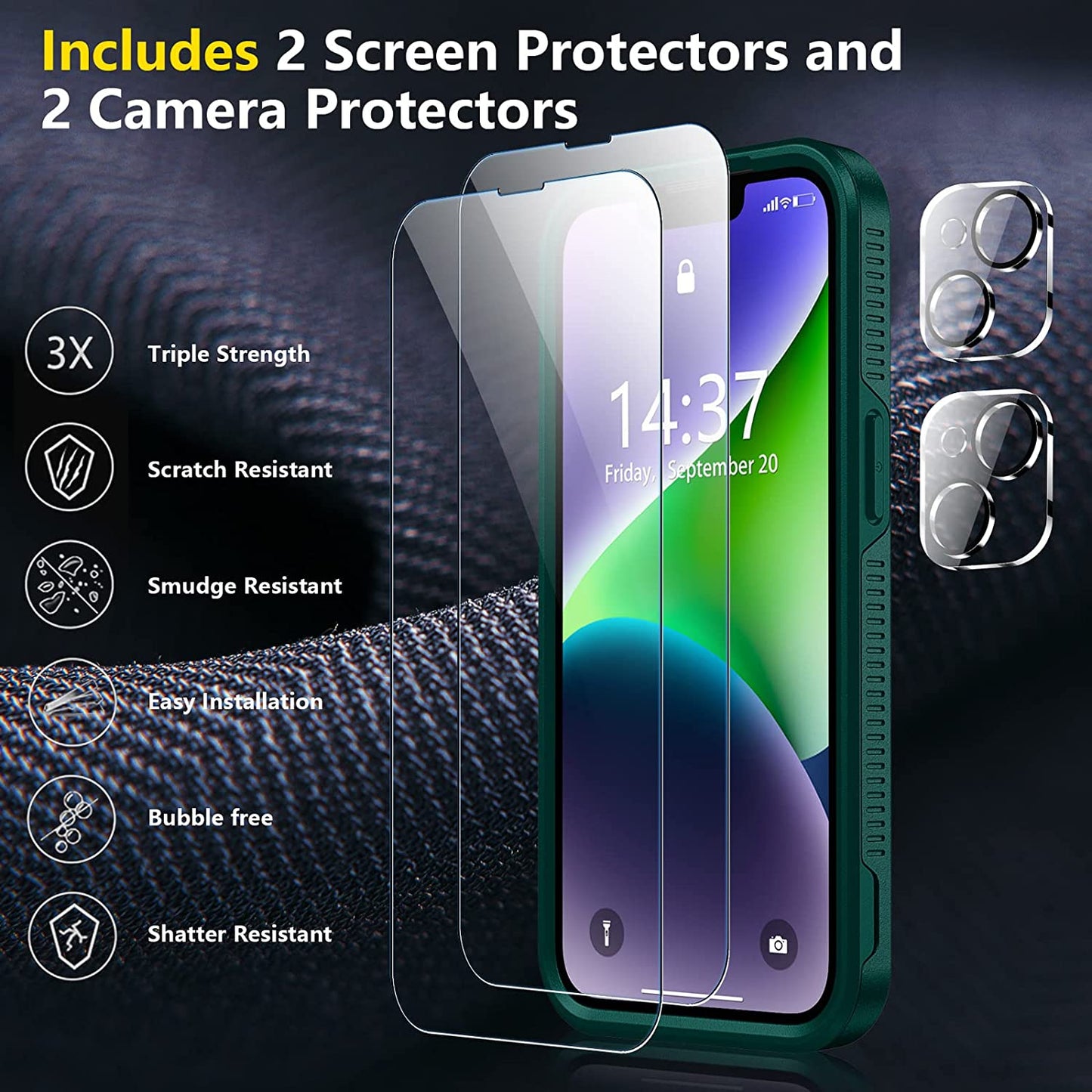 SPIDERCASE for Iphone 14 Case, [10 FT Military Grade Drop Protection][Non-Slip] [2+Tempered Glass Screen Protector][2+Tempered Camera Lens Protector] Heavy Duty Full-Body Shockproof Case, Dark Green  SPIDERCASE   