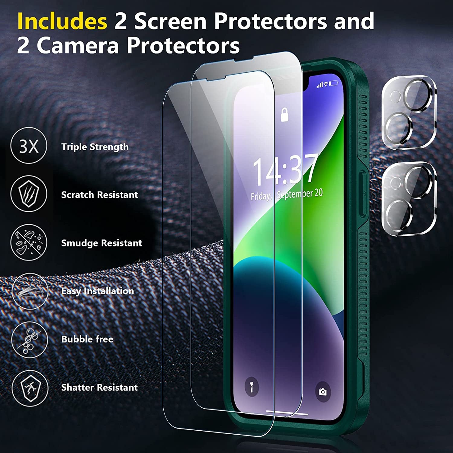 SPIDERCASE for Iphone 14 Case, [10 FT Military Grade Drop Protection][Non-Slip] [2+Tempered Glass Screen Protector][2+Tempered Camera Lens Protector] Heavy Duty Full-Body Shockproof Case, Dark Green  SPIDERCASE   