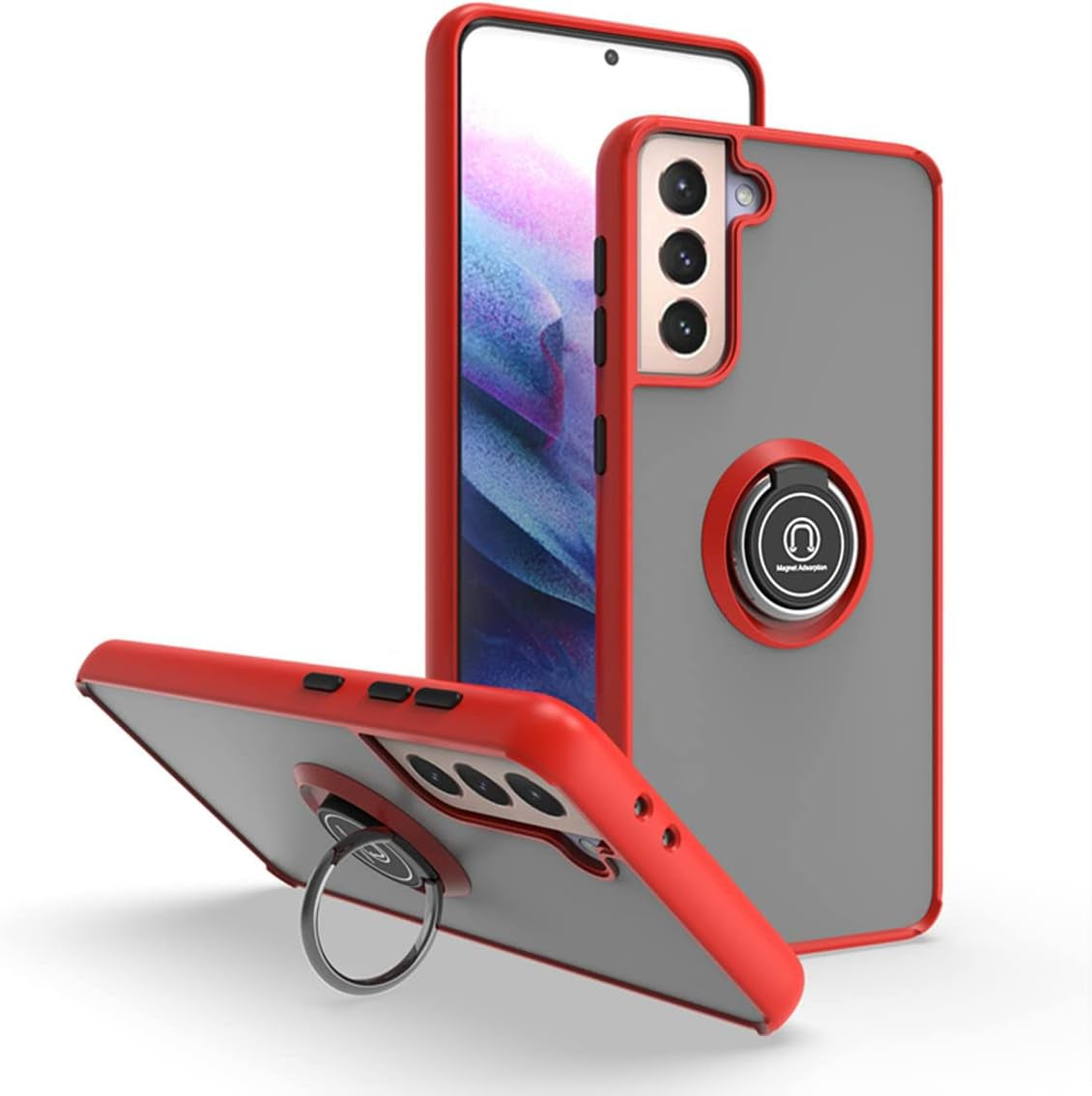 Ymxdmd Is Specially Designed for Samsung Galaxy S21 Plus/S21+ Anti-Fingerprint, Built-In 360° Rotating Ring Bracket Solid and Durable Magnetic Car Phone Case, Suitable for 6.7Inches Male-Blue  ymxdmd Red For S21 Plus-Red 