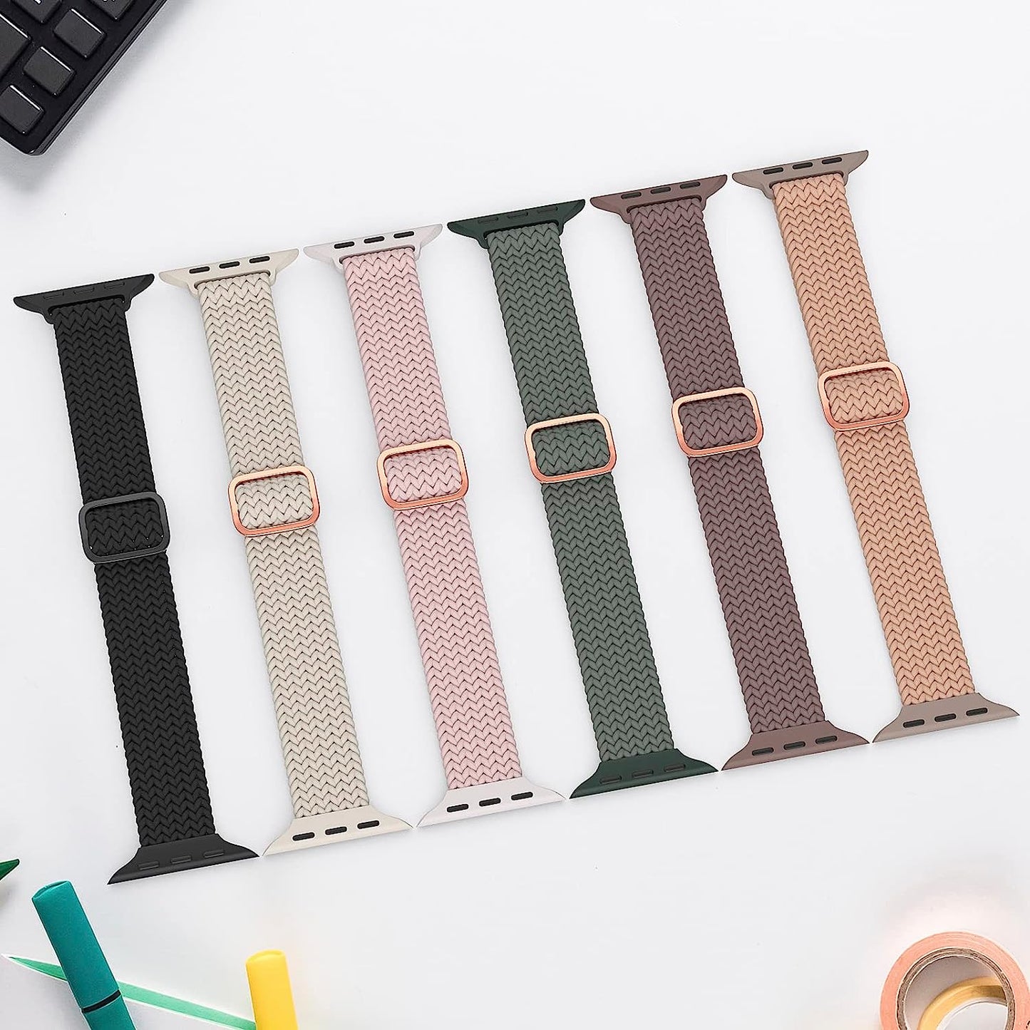 DYKEISS 4 Pack Slim Braided Solo Loop Bands Compatible for Apple Watch Band 38Mm 42Mm 40Mm 44Mm 41Mm 45Mm 49Mm, Stretch Nylon Elastic Thin Strap for Iwatch Ultra Series 8/7/SE/6/5/4/3/2/1 Women & Men  DYKEISS   