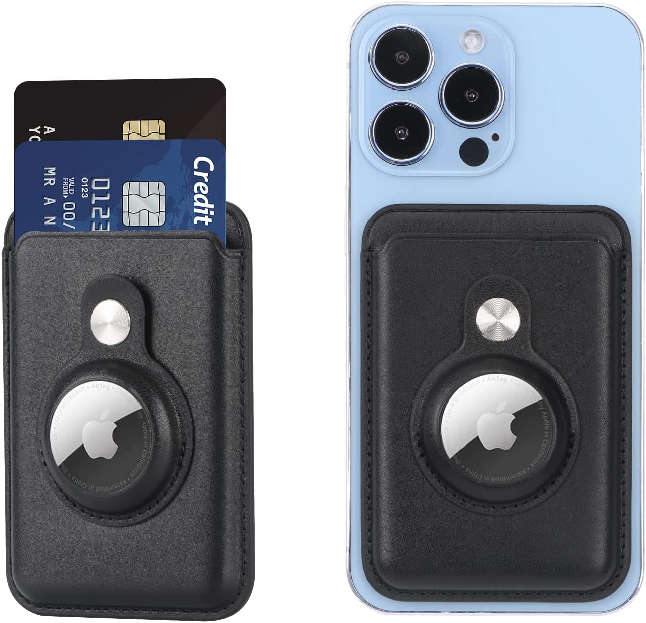 REMOJANO Snap-On Magsafe Card Wallet with Built-In Airtag Pocket, Airtag Case & Magnetic Card Wallet, Compatible for Iphone 12/13 Series (Black)  REMOJANO   