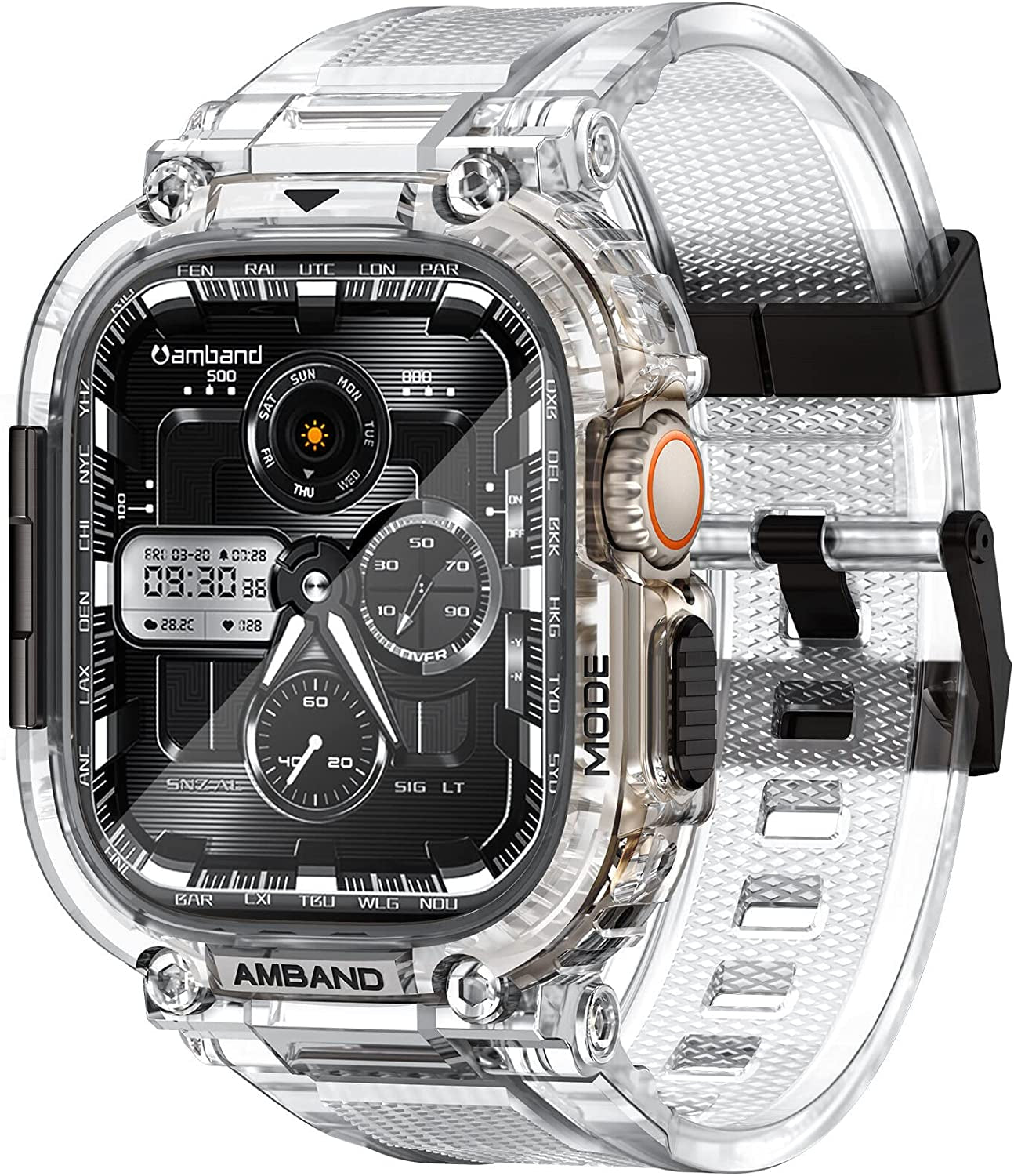 Amband Bands Case Screen Protector Compatible with Apple Watch Ultra 49Mm, M1 Sport Series Rugged Cover Strap and 2 Pack Tempered Glass Film, Military Protective Bumper for Iwatch 49 Mm Men Black  amBand Clear 49mm 