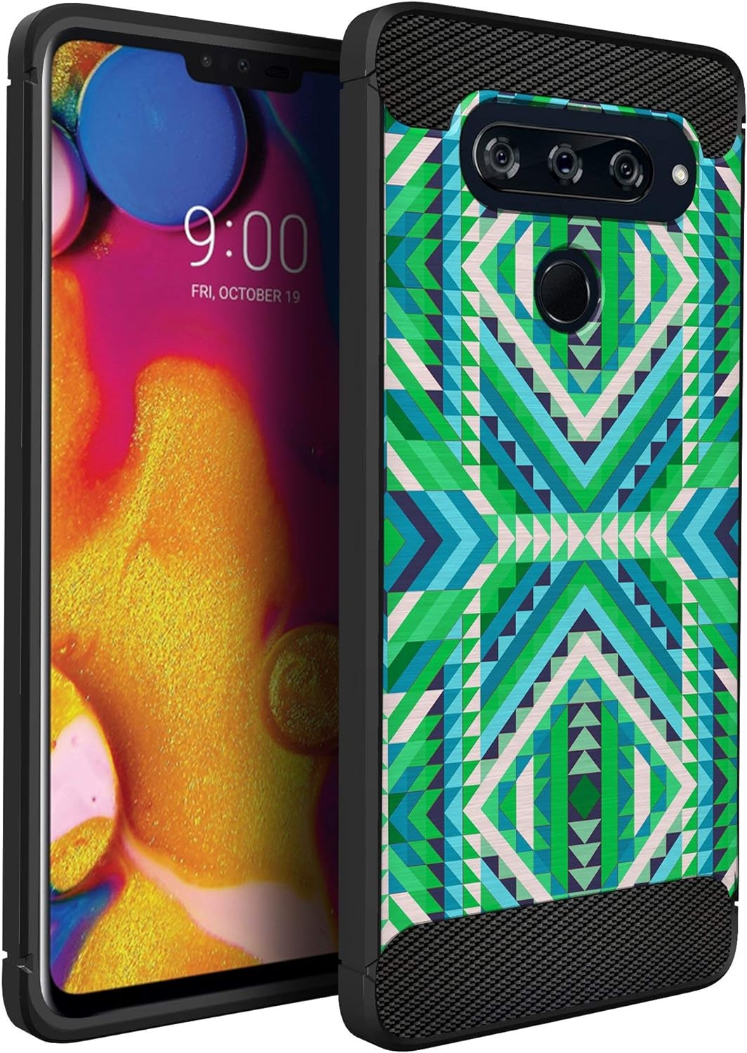 Casesondeck Case Compatible with [LG V40 Thinq] Soft TPU Bumper Cover Carbon Fiber Texture Flexible (Flowers)  CasesonDeck Green Tribal  