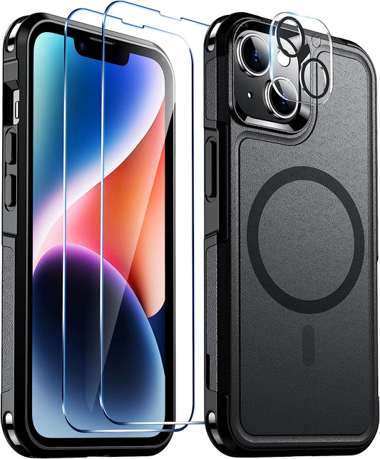 Red2Fire Magnetic for Iphone 14 plus Case [Compatible with Magsafe][Military Grade Drop Protection][Glass Screen Protector+Camera Lens Protector] Heavy Duty Shockproof Phone Case 6.7"-Black  Red2Fire   