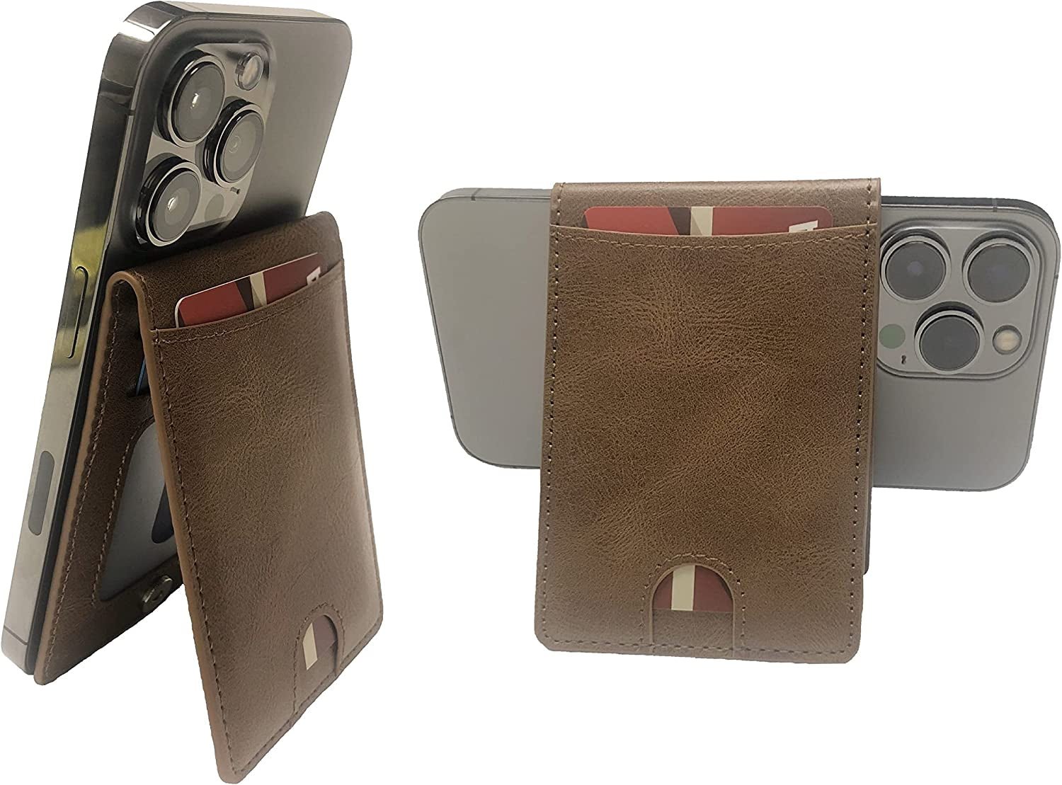 Tahamus Magnetic Adjustable Stand Wallet, 5 Credit Card Holder with Magsafe Walet for Apple Iphone 14 Pro Max/14 Plus/14 Pro/14/13 Pro Max/13 Pro/13/12 Pro Max/12/12 Pro, (Black)  Tahamus Brown  