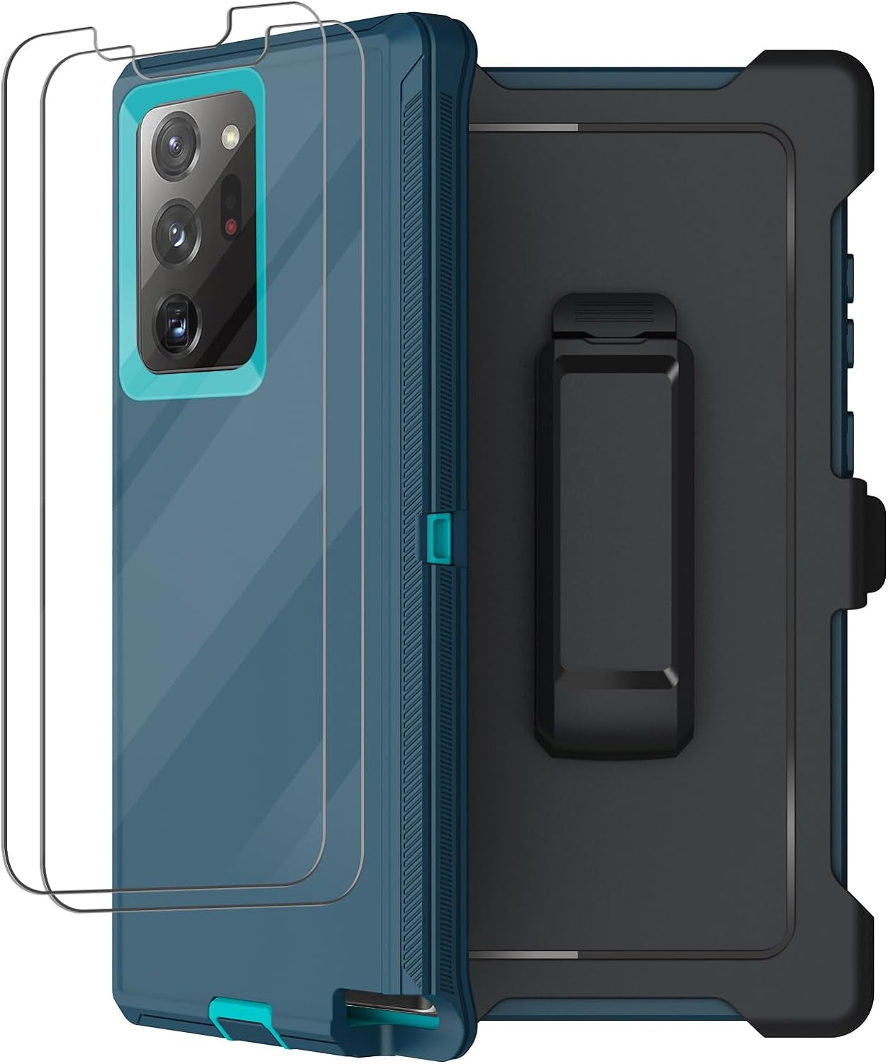 For Galaxy Note 20 Ultra Case with Belt Clip Holster, 2 Screen Protector, Military Grade Full Body Heavy Duty Shockproof Rugged Protective Cover for Samsung Galaxy Note 20 Ultra 5G (Blue)  RubCase Turquoise  